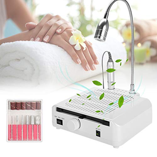 Professional Electric Nail Latch with LED Light - 3-in-1 Nail Art Machine for Manicure & Pedicure | Portable Nail Dust Collector for Salons & Home Use | Ideal for Beauticians & DIY Nail Enthusiasts (White)