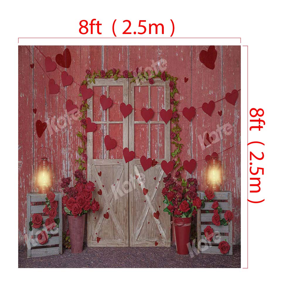 8x8ft Happy Valentine's Day Photo Backdrop - Pink Wood Door Portrait Background for Photography, Party Decor, Couple Shoots & Romantic Events