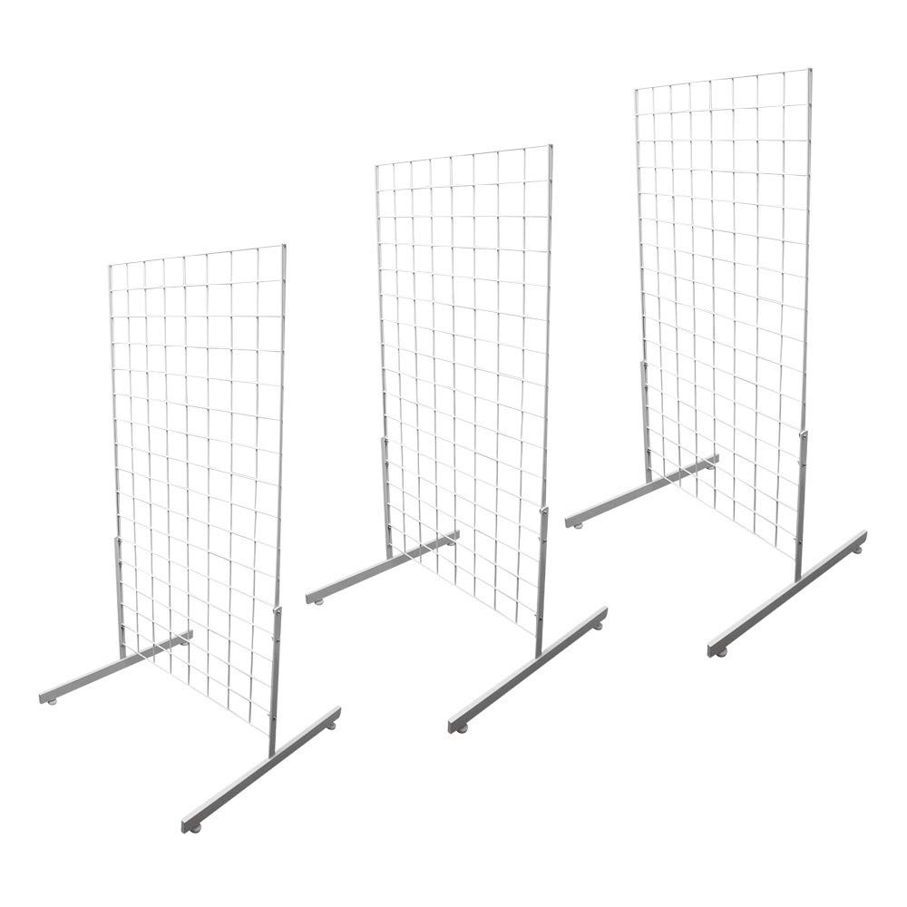 MH GLOBAL 3-Piece White Gridwall Panel Display Set with T-Leg Base - 4 Feet Tall for Retail Store, Trade Show & Boutique Visual Merchandising