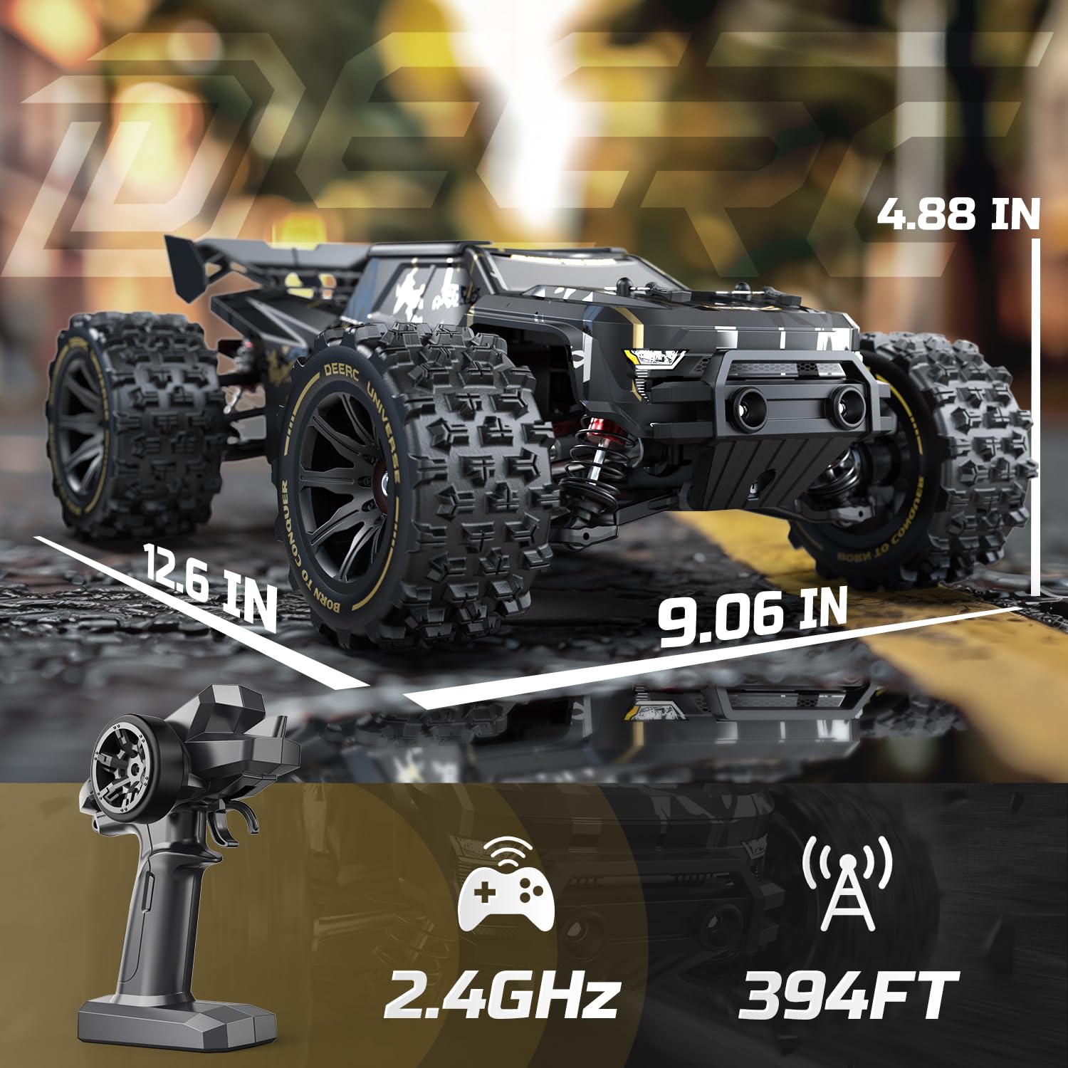DEERC 1:14 Scale Fast Brushless RC Cars for Adults & Kids, 50+ MPH High Speed, 4x4 Waterproof Off-Road Remote Control Truck with 2x 3S LiPo Batteries - All Terrain RC Truggy for Snow, Sand, Mud, Racing & Outdoor Adventure