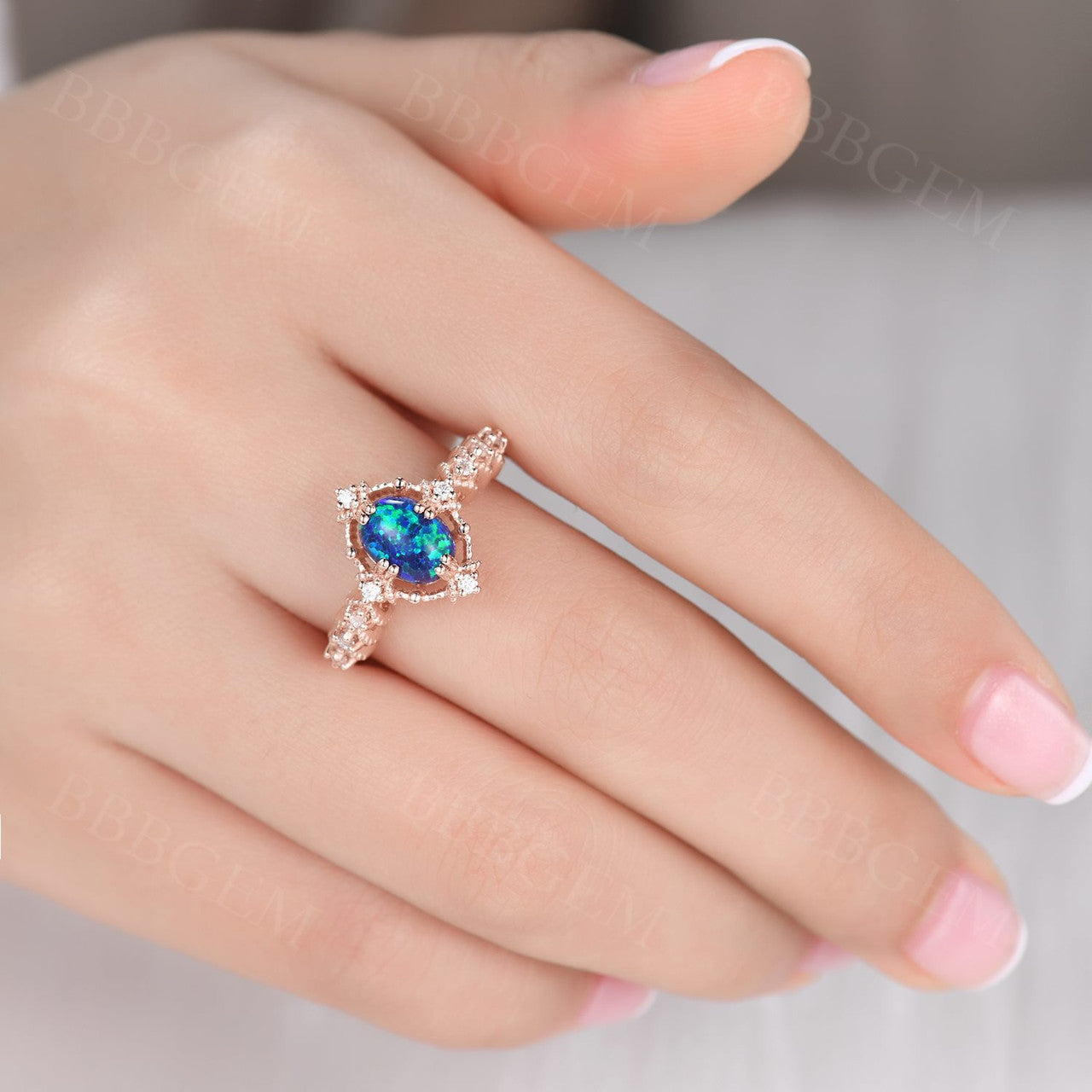14K/18K Vintage Black Opal Engagement Ring with Diamond Band - Elegant Promise Jewelry for Wedding, Proposal & Anniversary Gifts