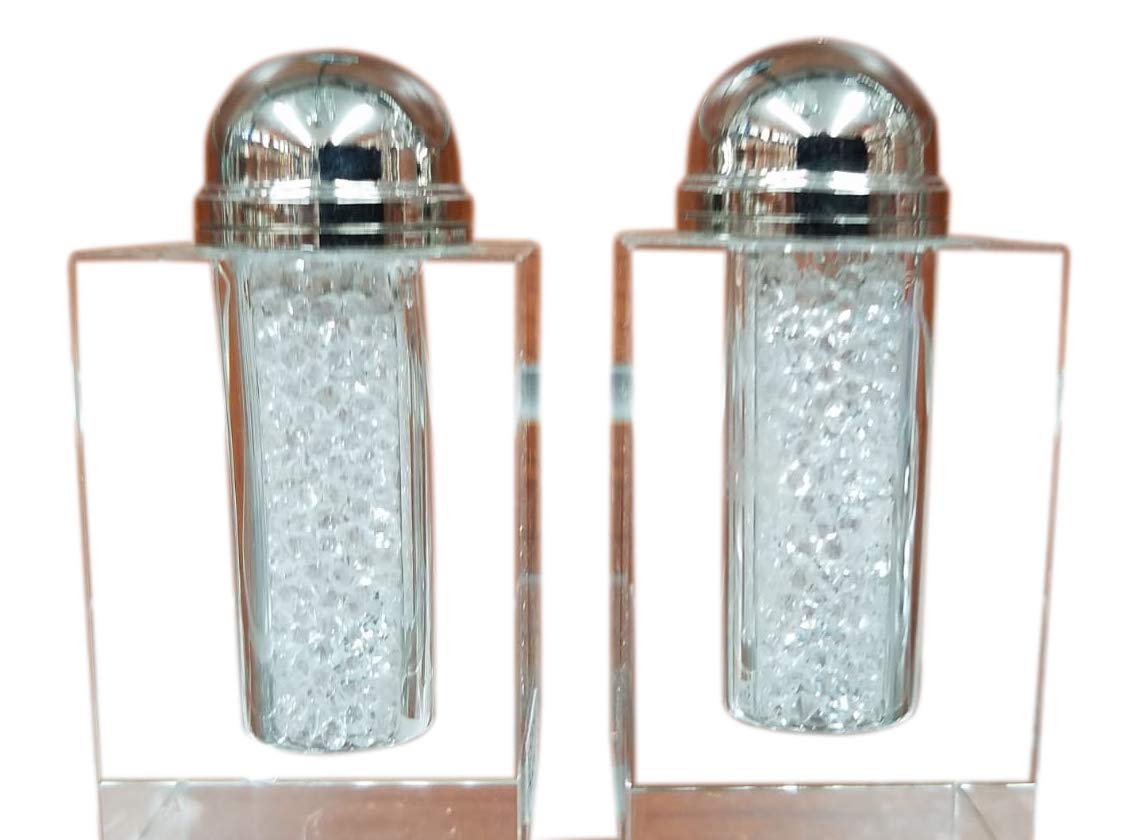 Premium Crystal Salt and Pepper Shaker Set with Crushed Stone Design - Elegant Dining Table Seasoning Dispensers for Home, Restaurant & Gift Giving