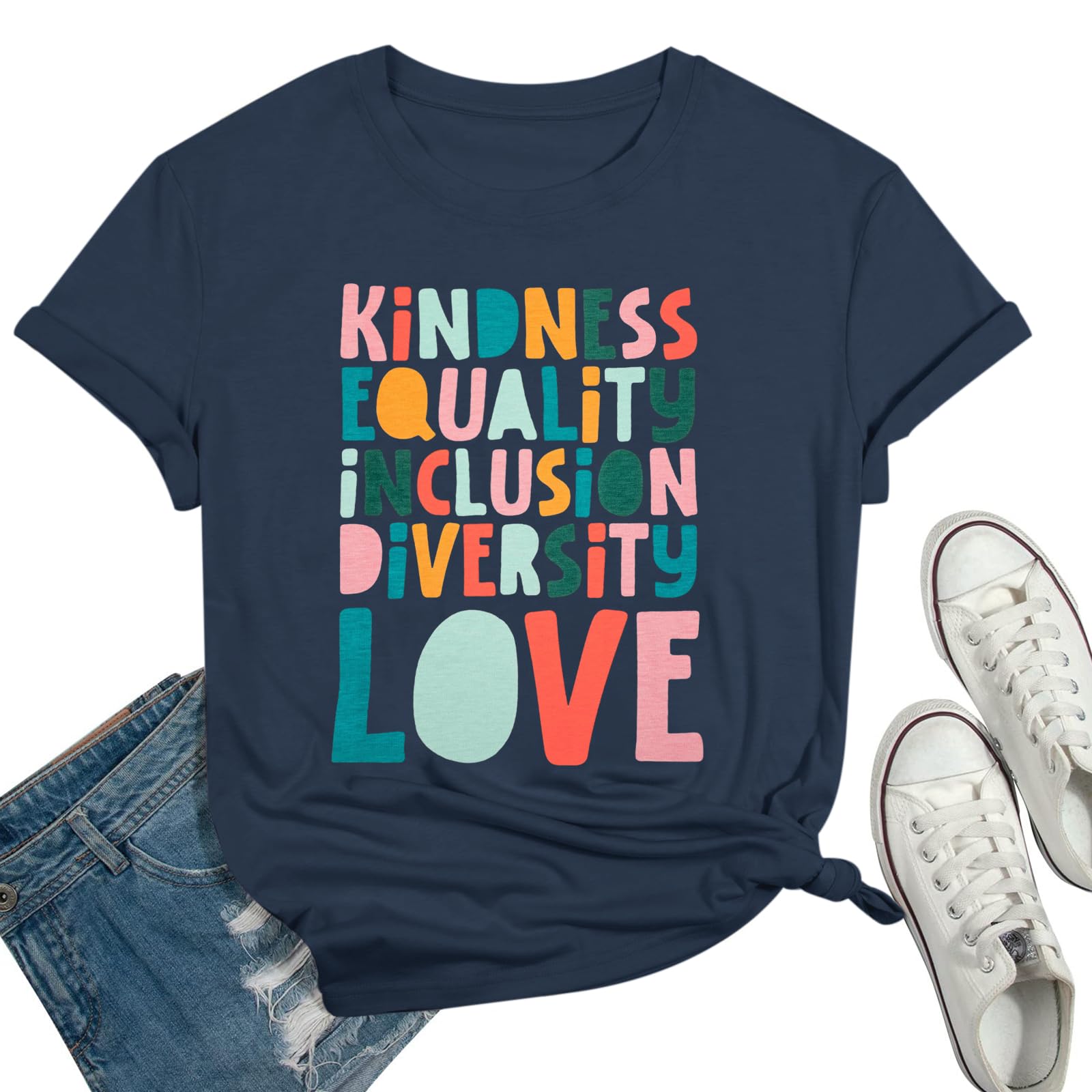 Oversized Kindness Graphic Teacher T-Shirts for Women - Funny Cute Cotton Tees, Loose Fit Aesthetic School Counselor Tops - Perfect for Teacher Appreciation Week, Classroom Wear & Casual Outfits