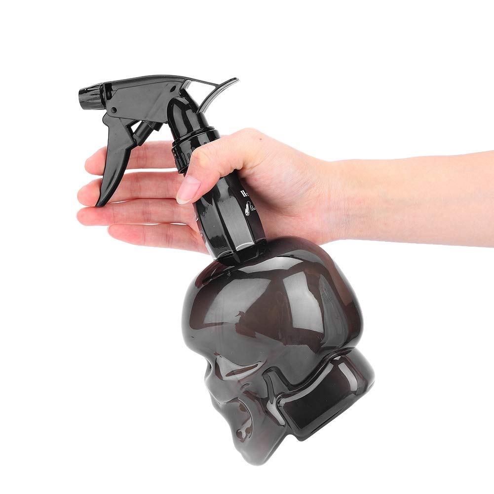 Vintage Skull Shape 250ml Spray Bottle - Hair Styling Mist Water Sprayer for Salon, Barber, Plants & Pets | Empty Refillable Bottle for Hairdressing, Home Cleaning & Gardening (Black)