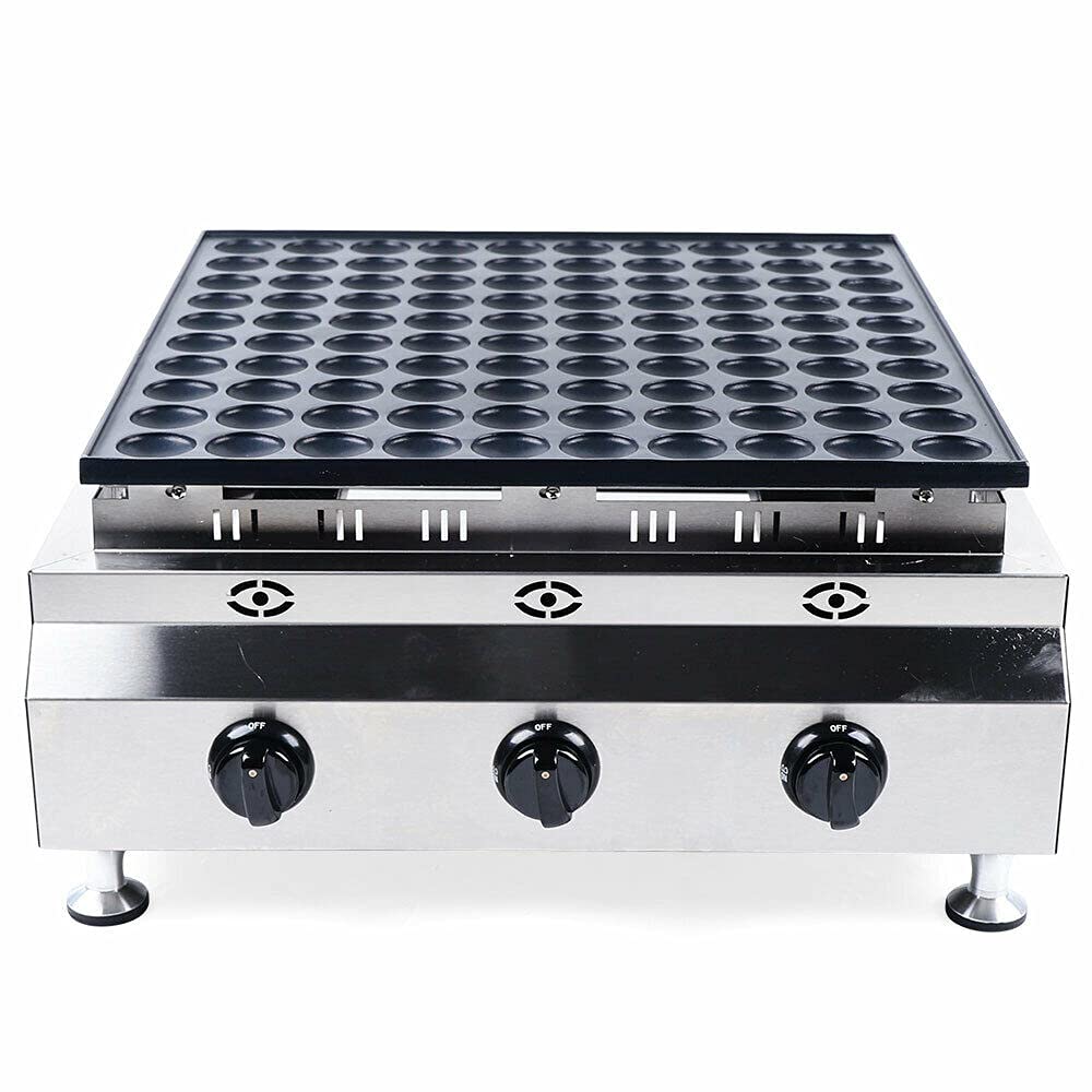 Eapmic Commercial Poffertje Maker - 100-Hole LPG Gas Mini Dutch Pancake Baker Machine, 1.7-Inch Nonstick Stainless Steel Mini Pancake & Dorayaki Maker for Restaurants, Bakeries, Cafes, and Street Food Vendors - Perfect for Breakfast, Snacks, and Desserts