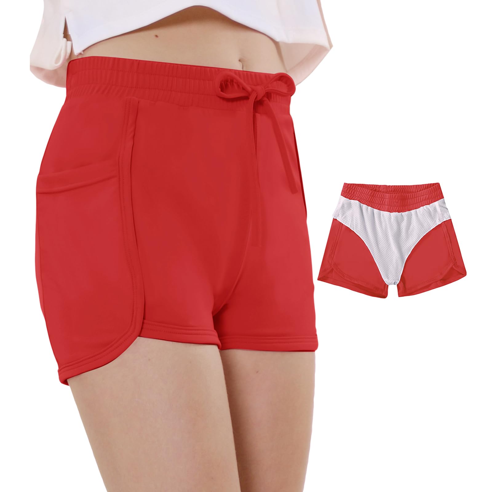 EXARUS Girls' Running Shorts with Mesh Liner & Pockets - Quick Dry Lightweight Athletic Dolphin Shorts for Kids - Perfect for School PE, Track Practice & Summer Outdoor Activities