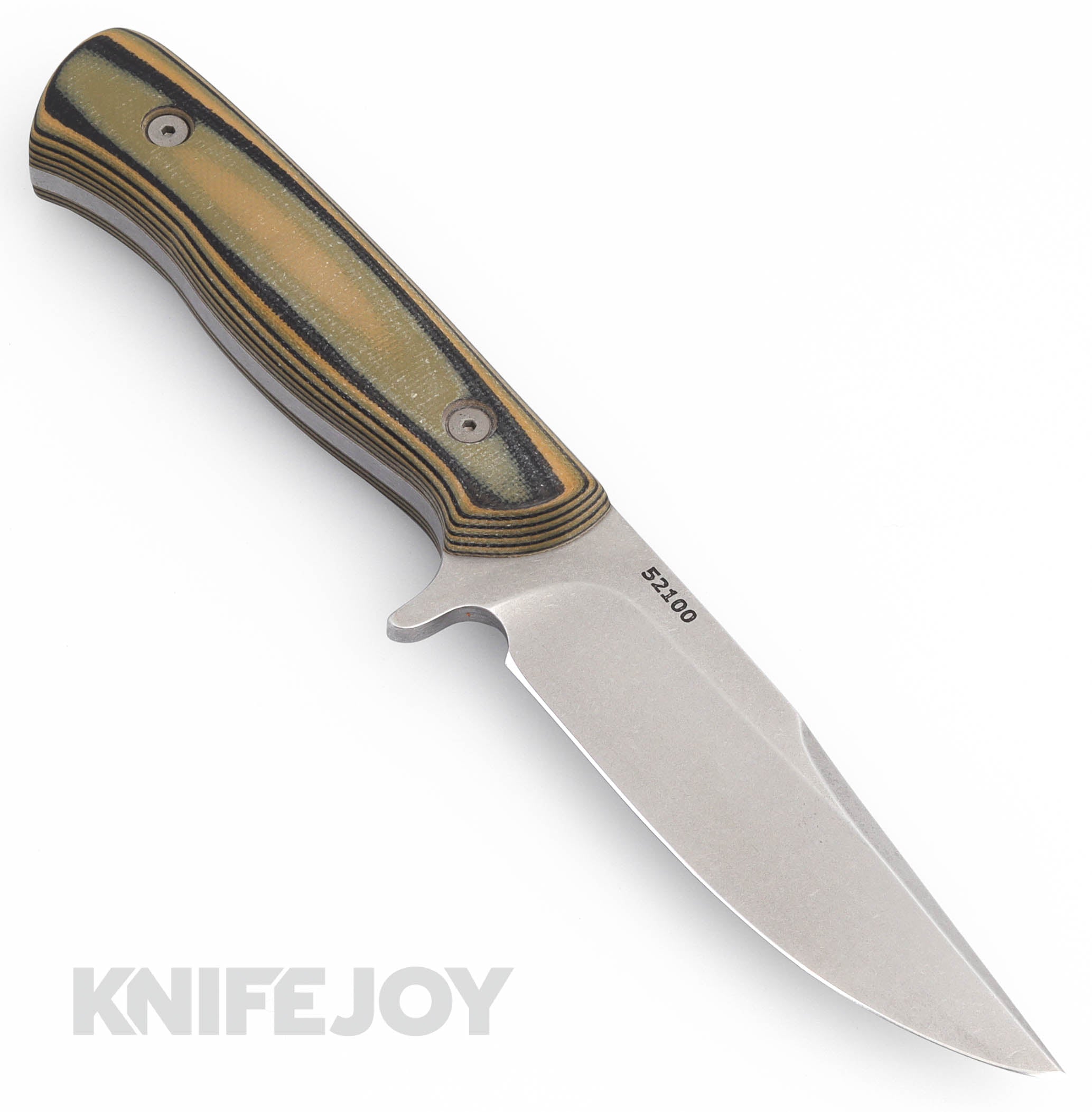 Custom Camerer Wrangler Fixed Blade Knife - 52100 Steel Tumbled Blade with Green/Brown G10 Handle - Hunting, Camping, Outdoor Survival Tool