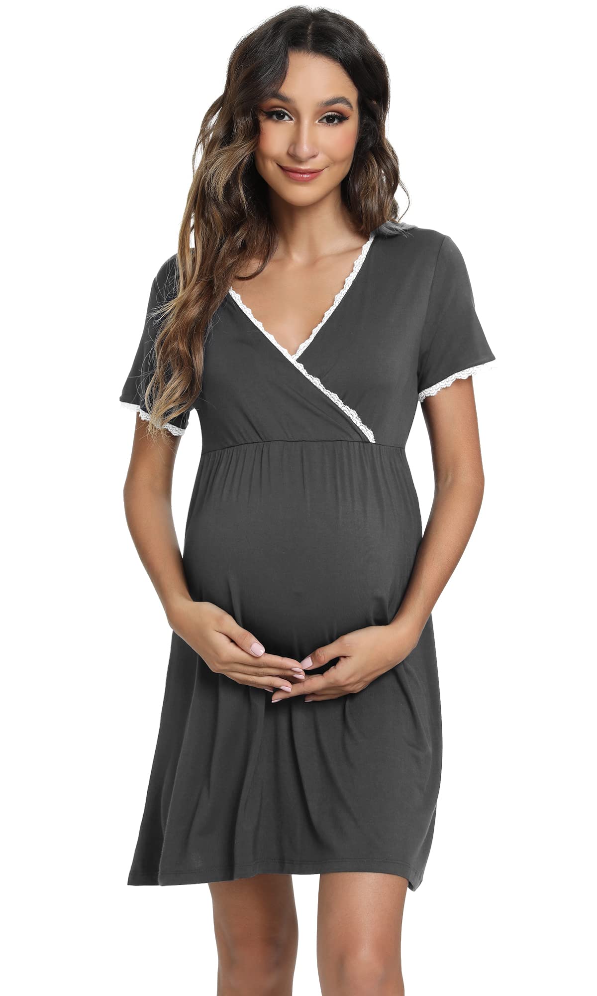 Soft Viscose Bamboo 3-in-1 Maternity Nightgown - Delivery & Nursing Gown with Breastfeeding Access - Comfortable Labor & Sleep Shirt for New Moms (Sizes S-XXL) - Perfect for Hospital Stay, Postpartum Recovery & Nighttime Nursing