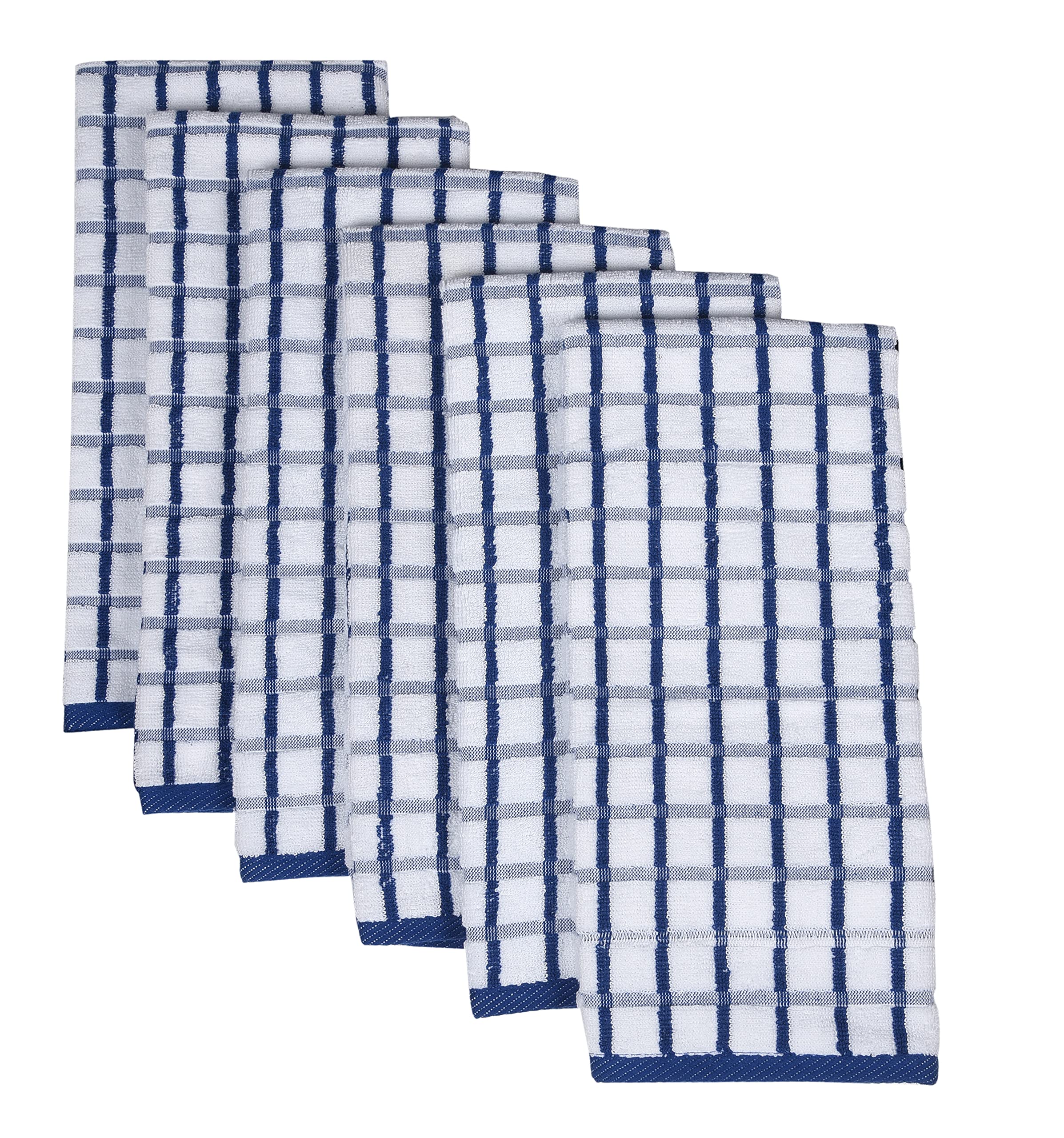 Urban Villa Blue/White Set of 6 Ultra Soft 100% Cotton Kitchen Towels, 20x30 Inches, Highly Absorbent, Oversized with Hanging Loop - Perfect for Cooking, Cleaning, and Decorating