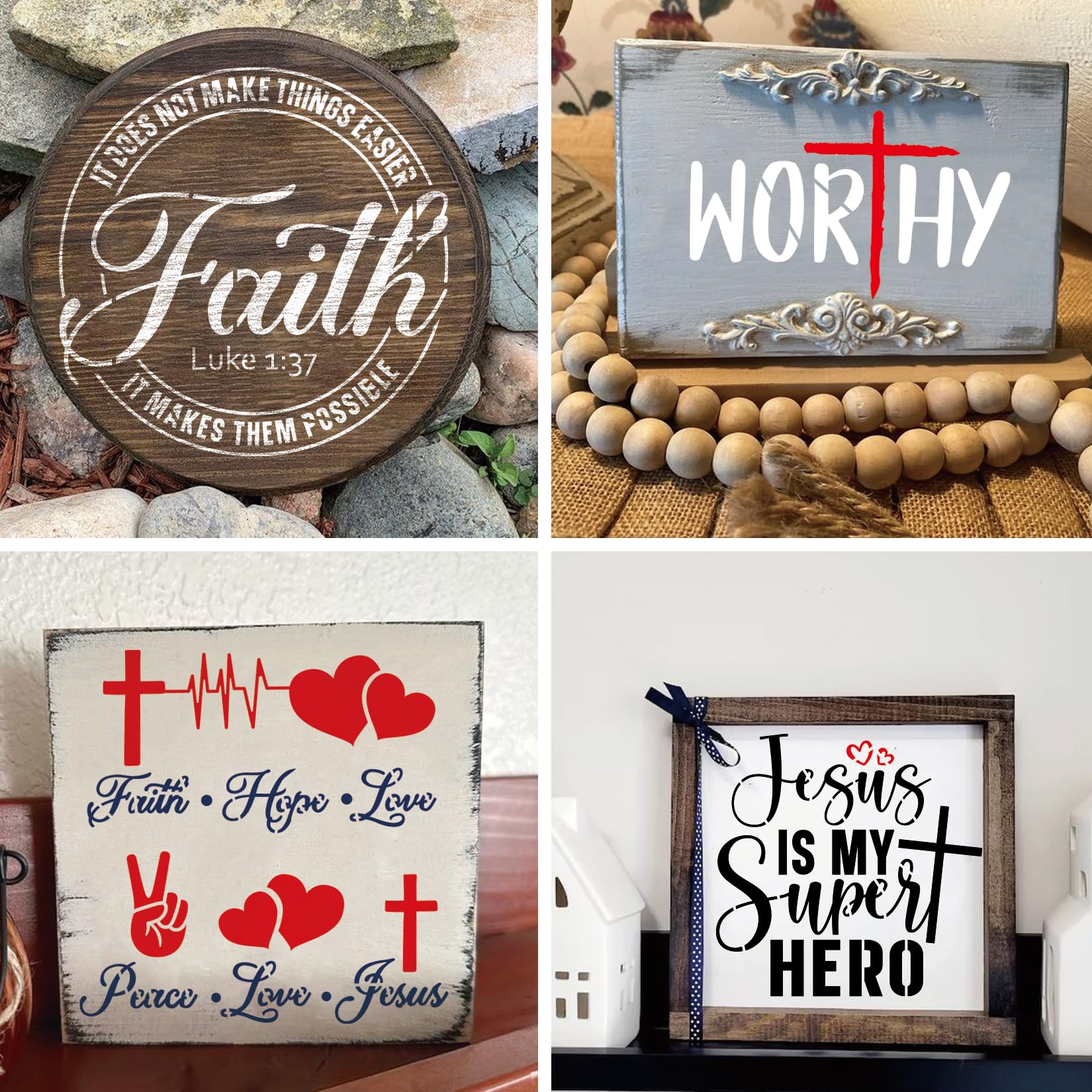 16-Piece Christian Stencils Set for Bible Cross Painting - Reusable Faith Stencils for Wood Signs, Fabric, Canvas, Wallpaper & Home Decor - Perfect for DIY Crafts, Church Projects & Scripture Art