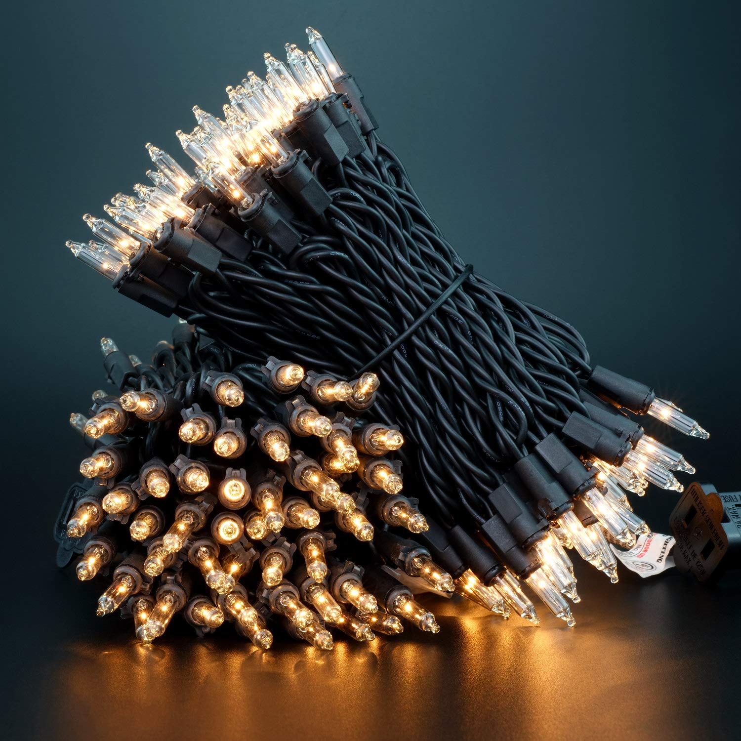 YULETIME 200-Count Clear Christmas Lights with Black Wire - 66 Feet UL Certified String Lights (Pack of 2 Sets) for Indoor & Outdoor Holiday Decorations, Tree Trimming, and Festive Home Lighting