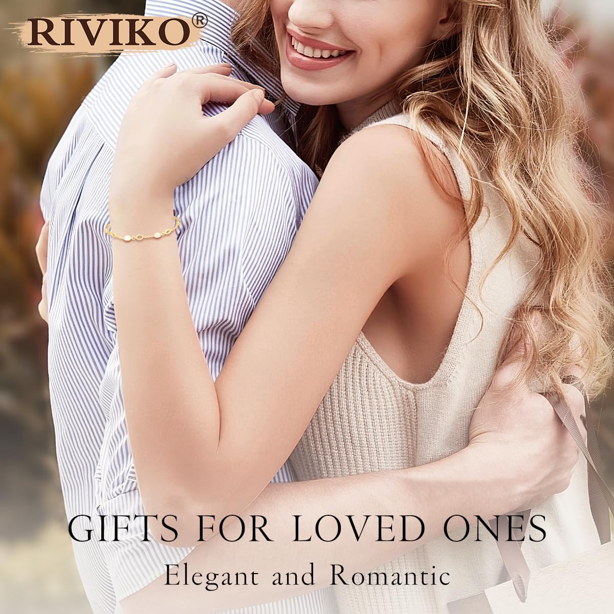 RIVIKO 925 Sterling Silver Gold Plated Birthstone Bracelet for Women - Adjustable Dainty Charm Link Bracelet, Anniversary Valentine's Christmas Birthday Gift for Her, Mom, Wife, Friend - Perfect for Everyday Wear, Special Occasions & Gift Giving