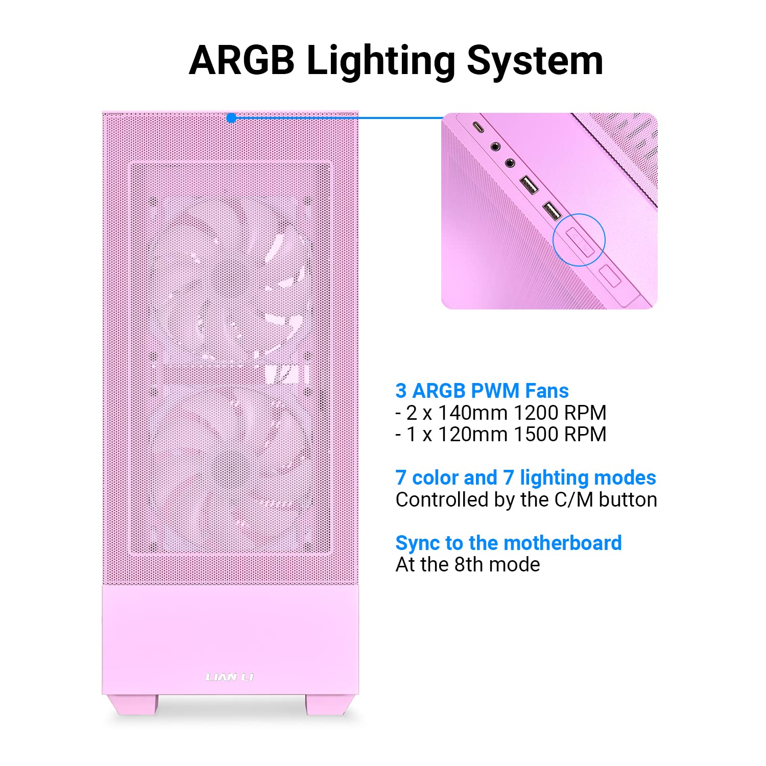 LIAN LI LANCOOL 205 MESH C Pink ATX Mid-Tower PC Case - High Airflow Mesh Front Panel, 3 Pre-Installed ARGB PWM Fans, USB Type-C, Tempered Glass Side Panel - Perfect for RGB Gaming PC Builds & High-Performance Cooling Systems