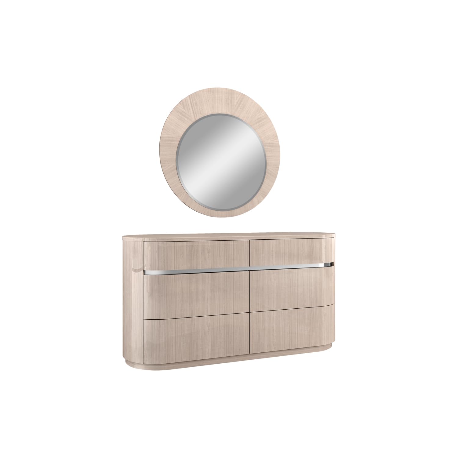 High Gloss Beige Round Wall Mirror - Modern Decorative Waves Design for Living Room, Bedroom & Bathroom Decor