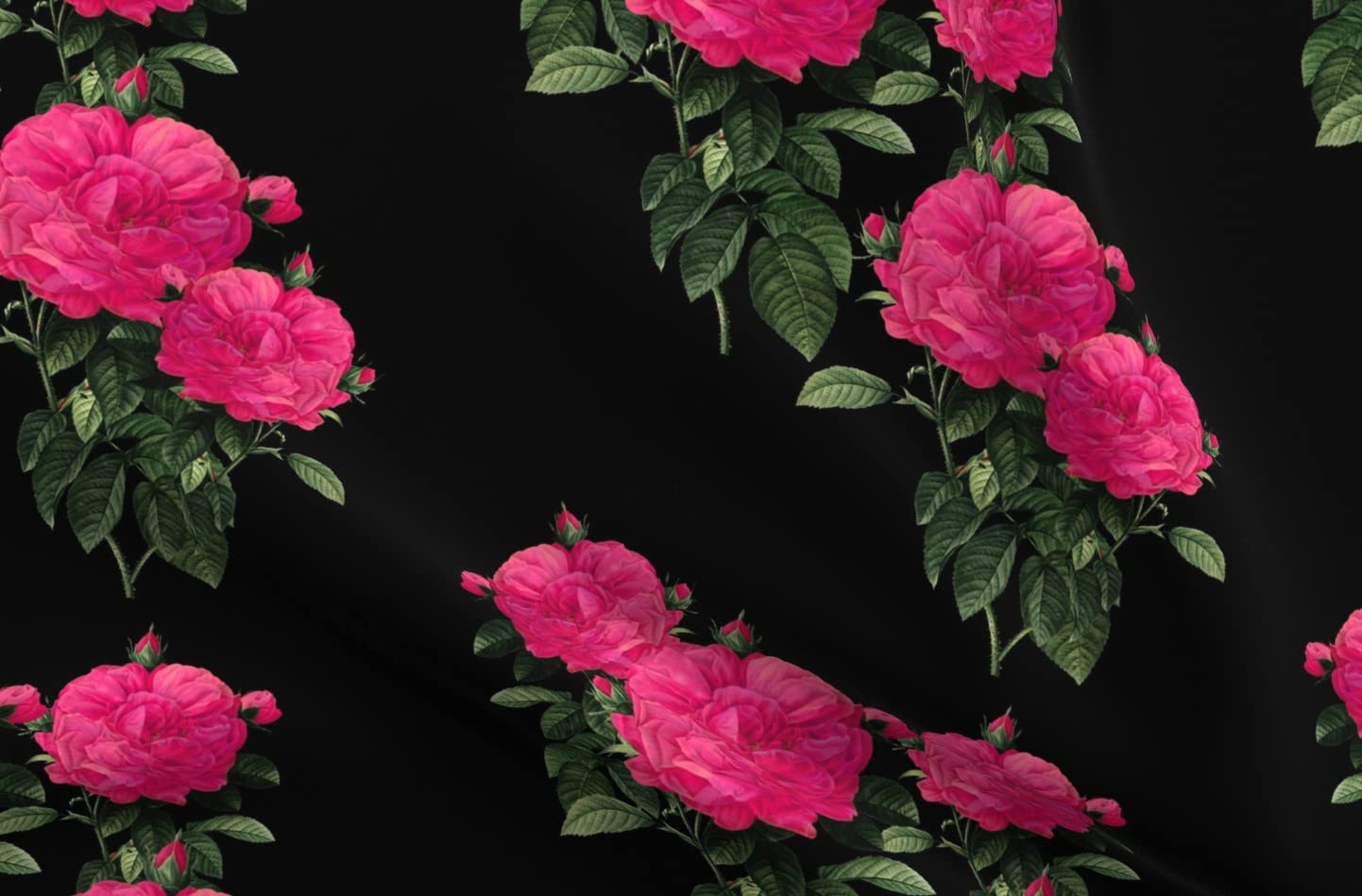Rose Hot Pink Black Floral Printed Velvet Fabric by The Yard - Upholstery, Home Decor & Apparel Material - Perfect for DIY Curtains, Throw Pillows and Dressmaking