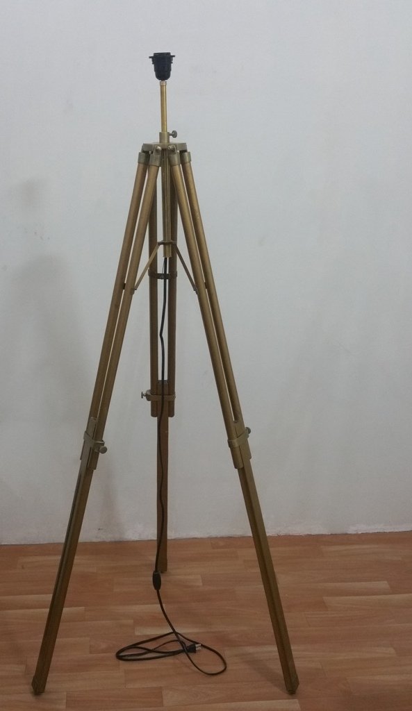 Antique Brass Finish Wooden Floor Lamp with Adjustable Tripod Stand - Vintage Rustic Home Decor for Living Room, Bedroom & Office Lighting