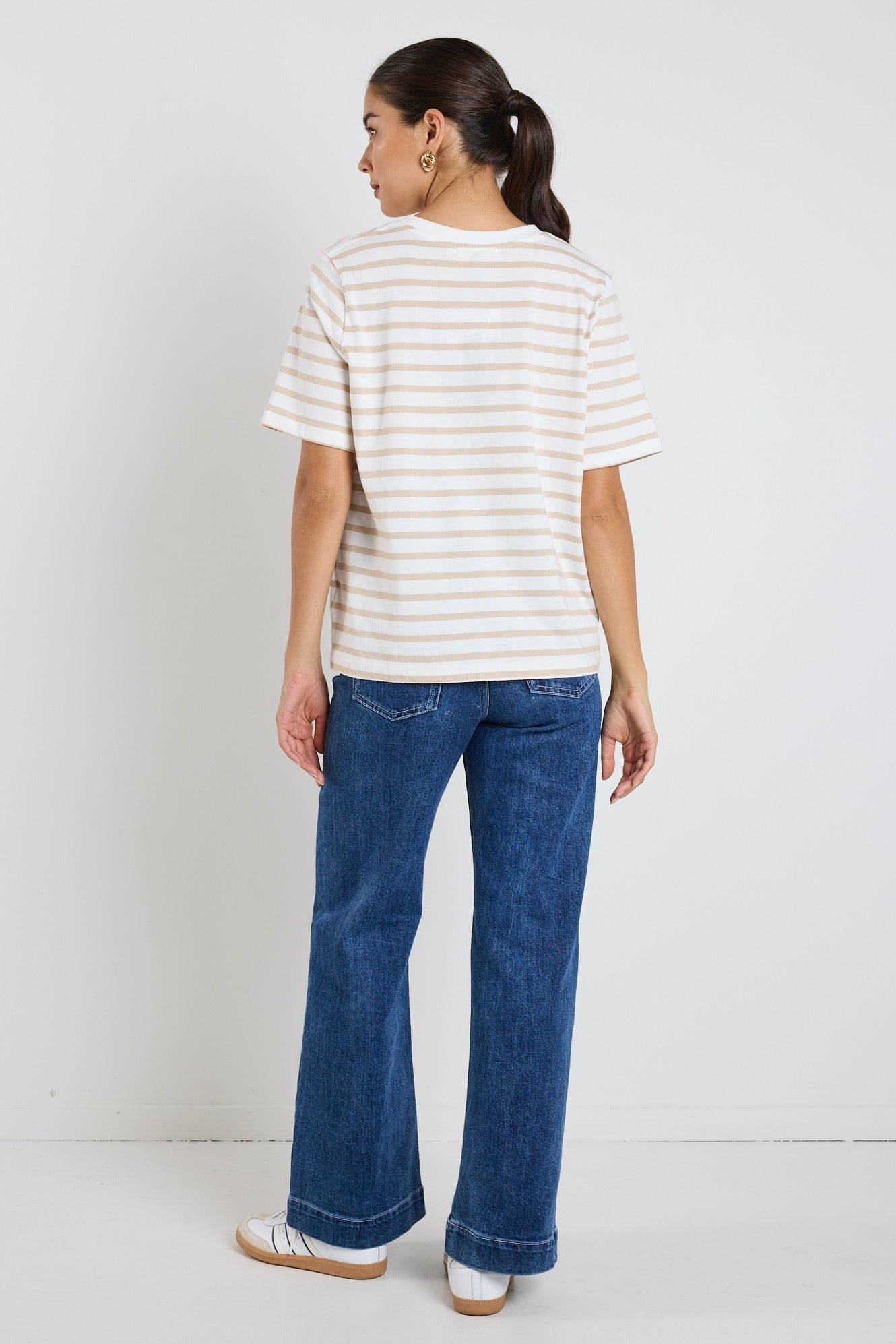 Natural Stripe Boxy Fit Tee - Women's Casual Loose Fit White T-Shirt for Everyday Wear & Street Style Outfits