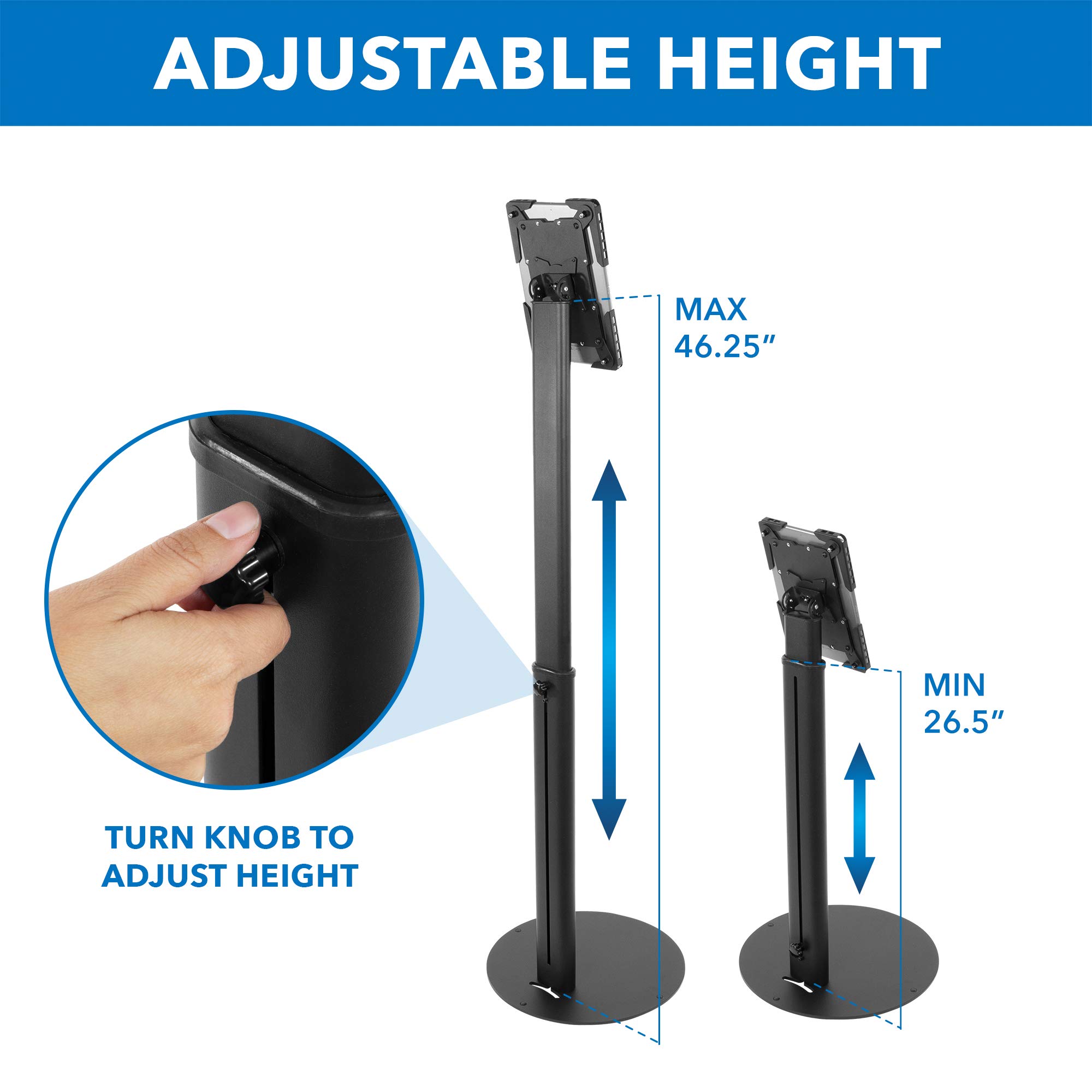 Mount-It! Universal Anti-Theft Tablet Kiosk Stand for iPad Pro, Galaxy Tab, Surface Pro (9.7-13 Inch) - Adjustable Floor Stand with Secure Locking Mechanism | Perfect for Retail Stores, Trade Shows, POS Systems, Museums & Public Spaces - Durable Commercial Display Solution