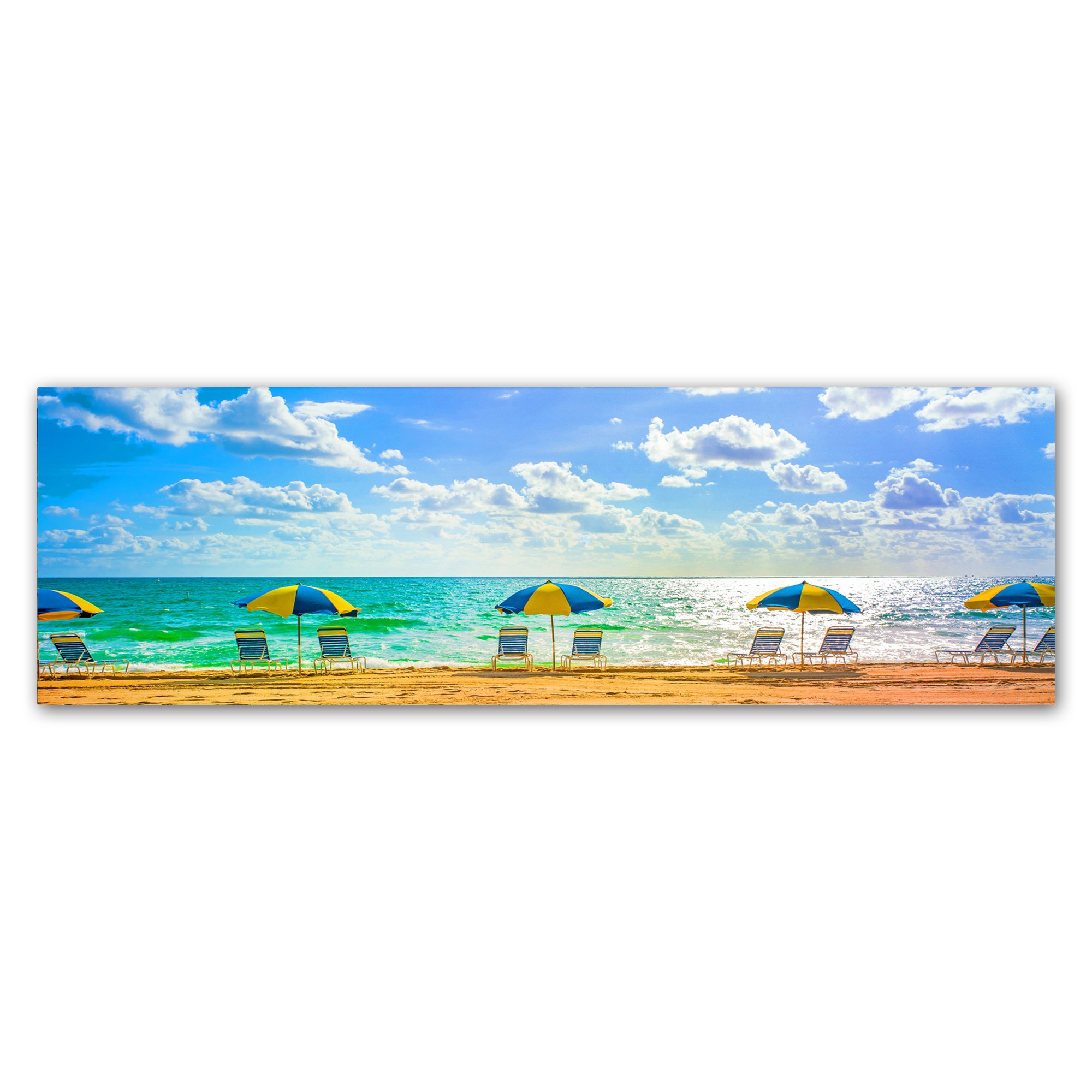 Preston Hanging Art Piece - Florida Beach Chairs & Umbrellas Wall Decor - 16x47 Inch Coastal Canvas Print - Perfect for Living Room, Bedroom or Beach House Decor