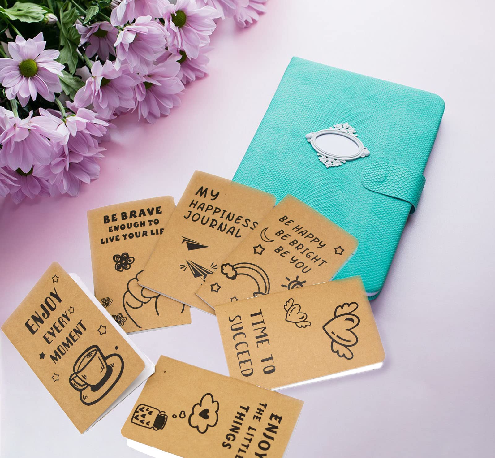 Inspirational Kraft Paper Notebooks - Mini Happy Journal Notepads Bulk (48pcs, 6 Styles, Brown Blank Pages) for School, Office, Home, Coworkers & Travel - Perfect Gift & Daily Motivation Supplies | Great for Journaling, Note-Taking & Thought Organization