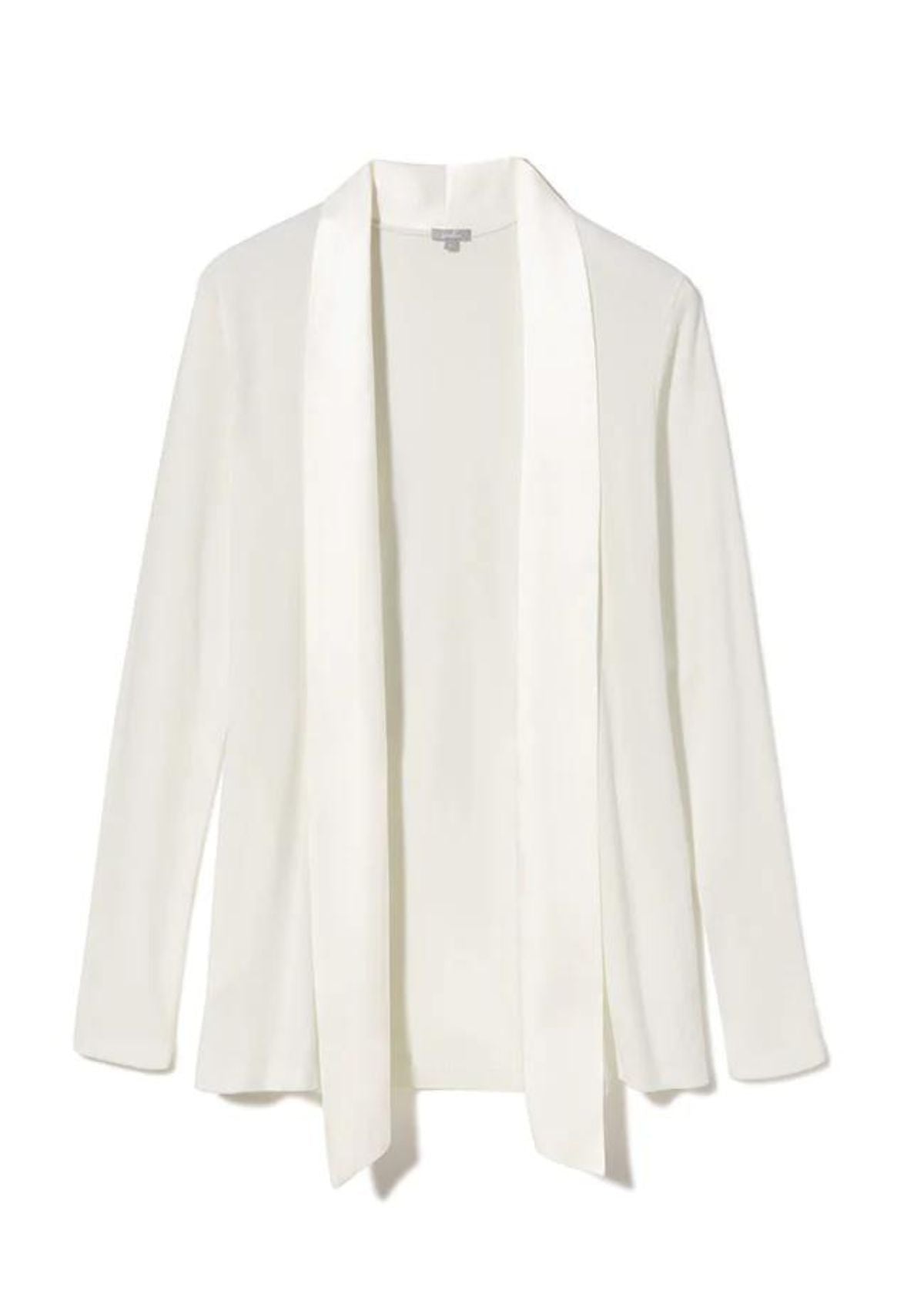 PJ HARLOW Women's Satin Trim Ribbed Shelby Jacket - Pearl White | Elegant Outerwear for Fall & Winter | Perfect for Office, Date Night & Special Occasions