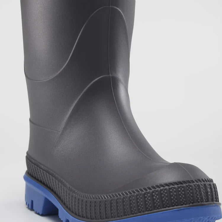 Kamik Charcoal/Blue Stomp Kids' Rain Boots - Waterproof & Durable for Outdoor Play, Puddle Jumping & Rainy Day Adventures