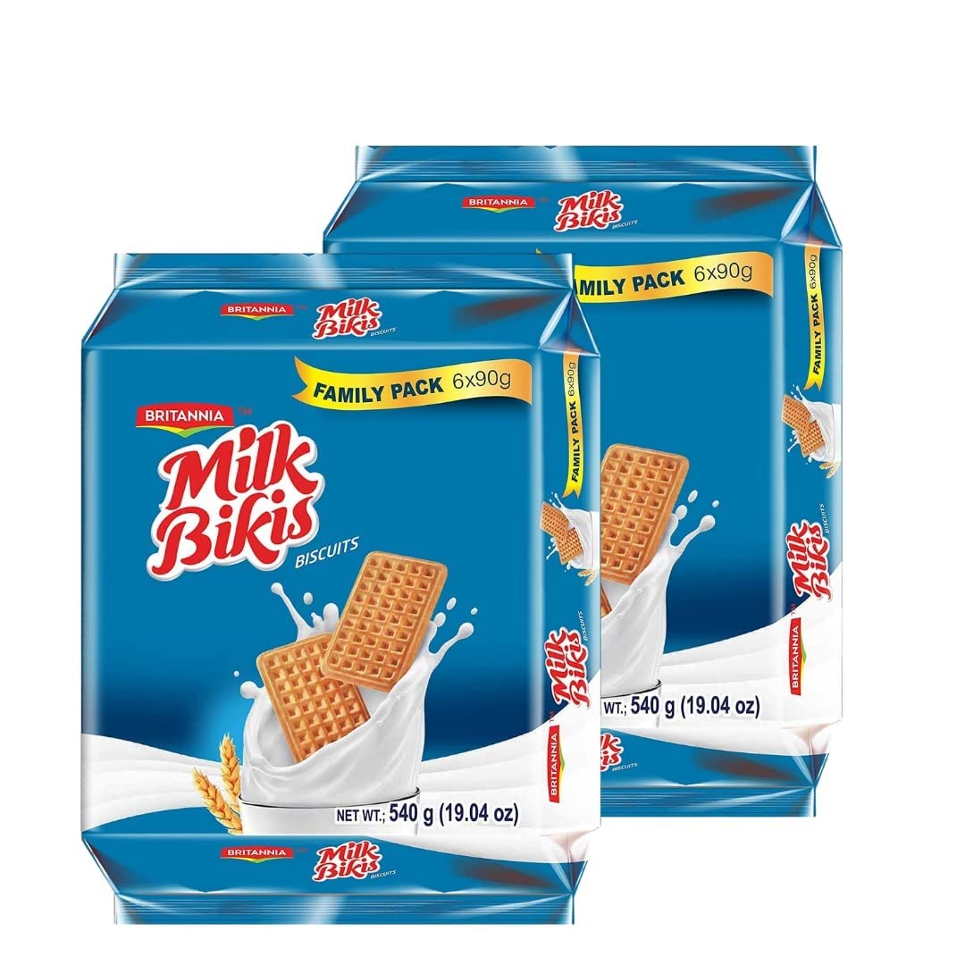 Britannia Milk Bikis Biscuits 19.04oz (540g) - Crunchy & Delicious Kids Snacks for Breakfast, School Lunch & Tea Time - Pack of 2 - Perfect for Daycare, Picnics & On-the-Go Snacking