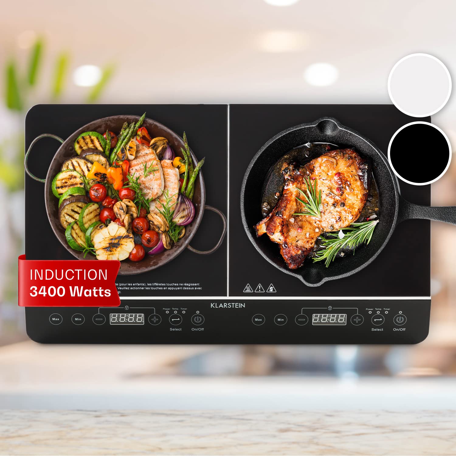 Klarstein 3400W Induction Cooktop - 2 Burner Electric Hob with Modern Design, Free Standing Table Top Induction Heater for Fast & Efficient Cooking | Perfect for Home Kitchen, RV, Dorm & Small Spaces