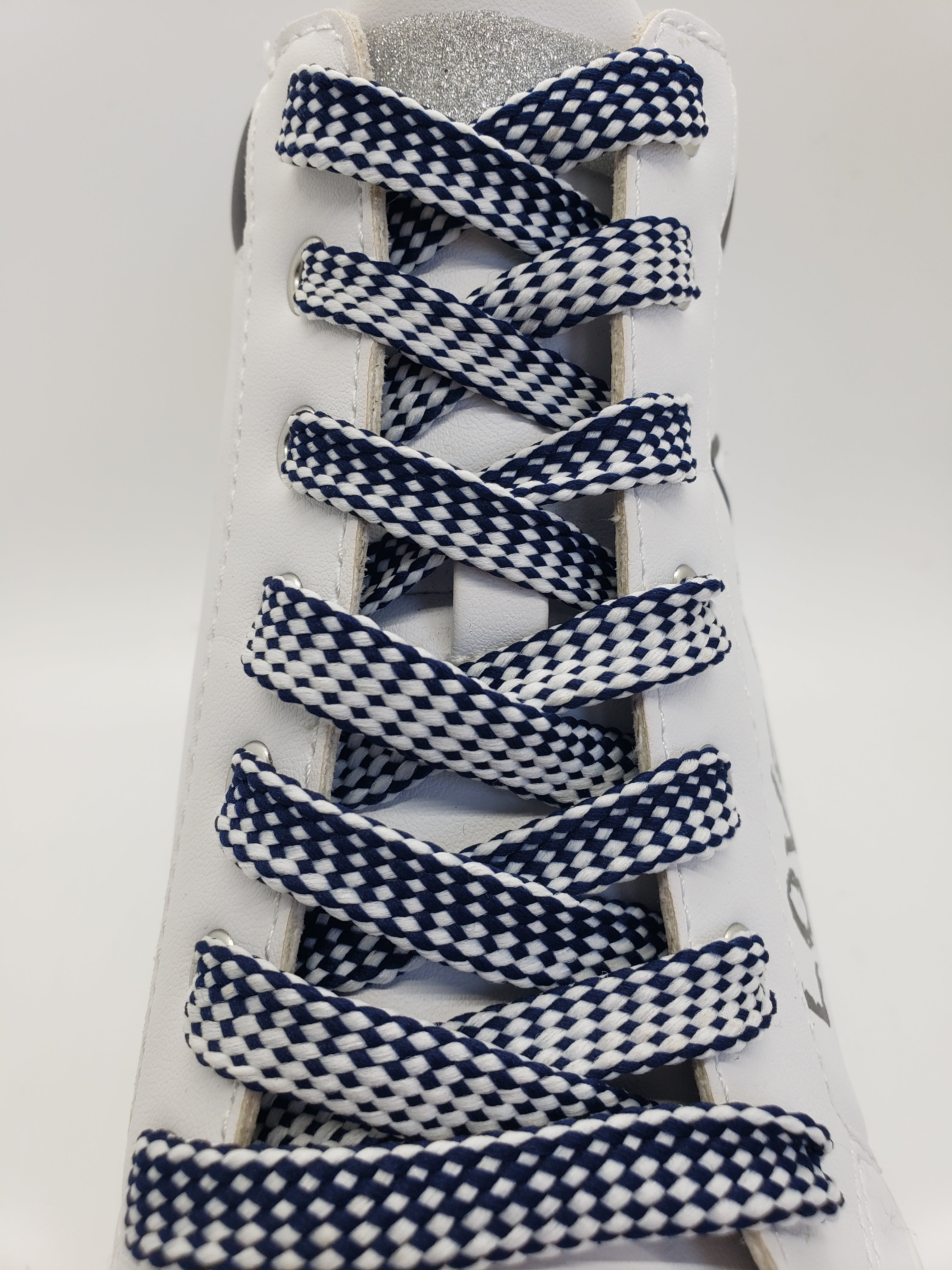 Flat 50/50 Pattern Shoelaces - Navy Blue and White - Perfect for Sneakers, Casual Shoes & Athletic Wear