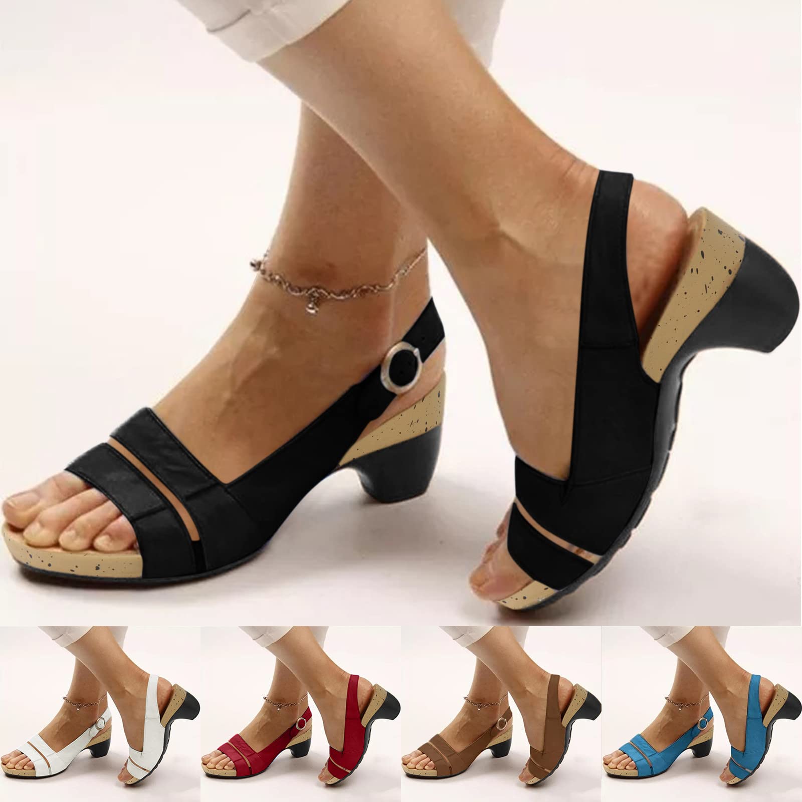 Eduavar Women's Orthopedic Sandals - Comfortable Dressy Open Toe Low Heel Sandals with Adjustable Ankle Strap - Perfect for Plantar Fasciitis, Bunions & All-Day Wear at Work or Special Occasions