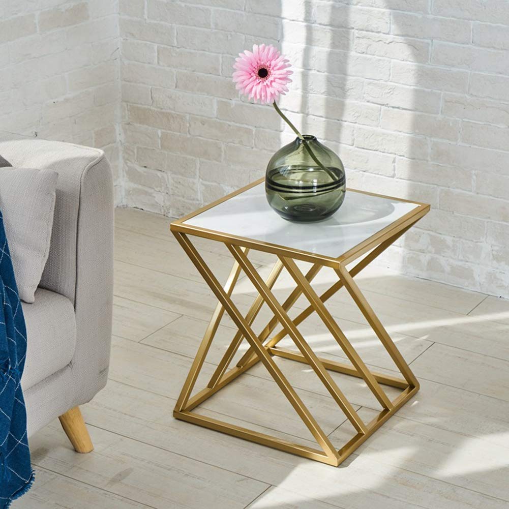 Marble Effect Nesting Coffee Tables with Metal Frame - Set of 3 Gold Side Tables for Living Room, Bedroom & Office (40x40x45cm) | Modern End Tables for Small Spaces, Home Decor & Coffee Table Styling