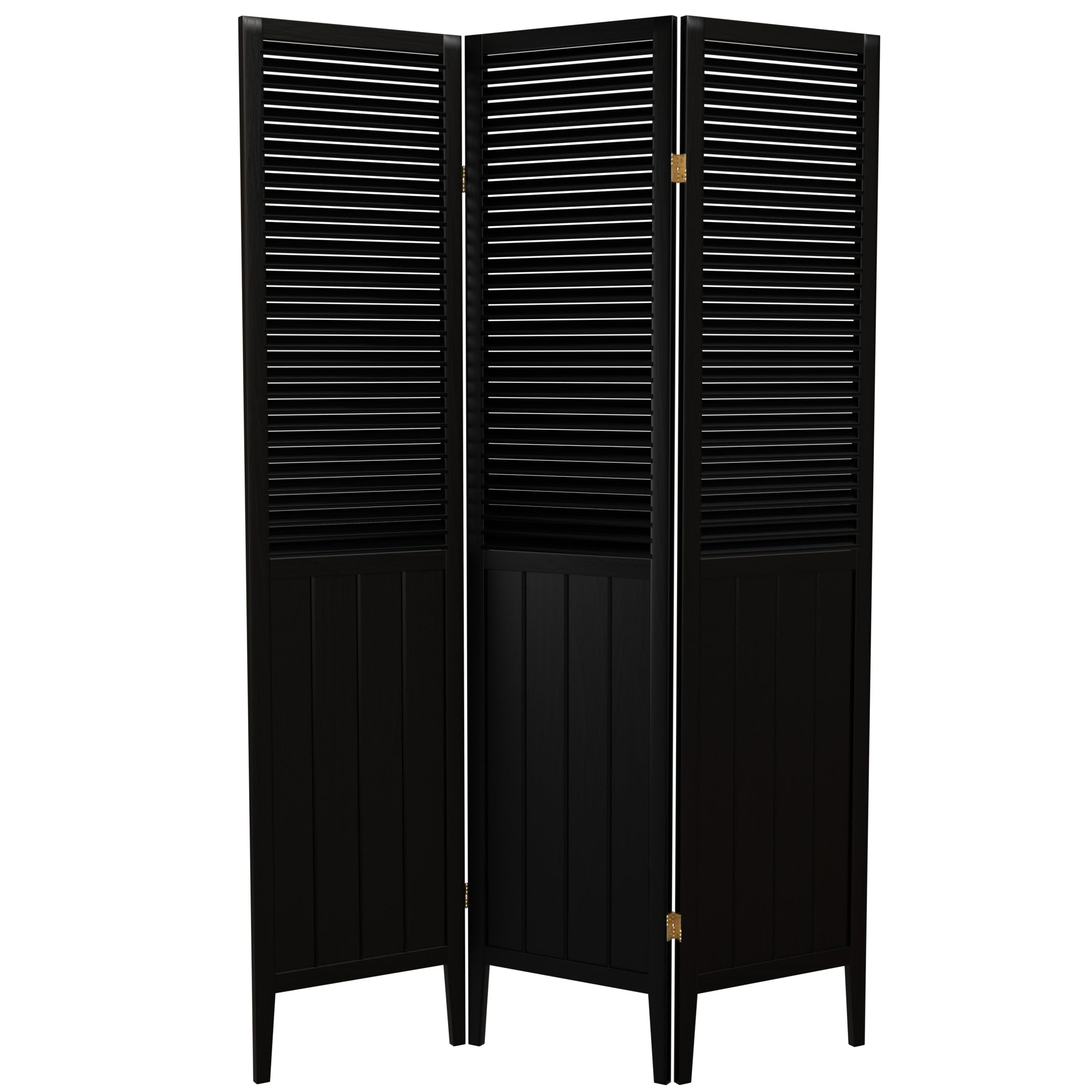 Red Lantern 3-Panel Black Room Divider Screen - SS-BEAD-Black-3P - Perfect for Home Office, Living Room & Bedroom Privacy