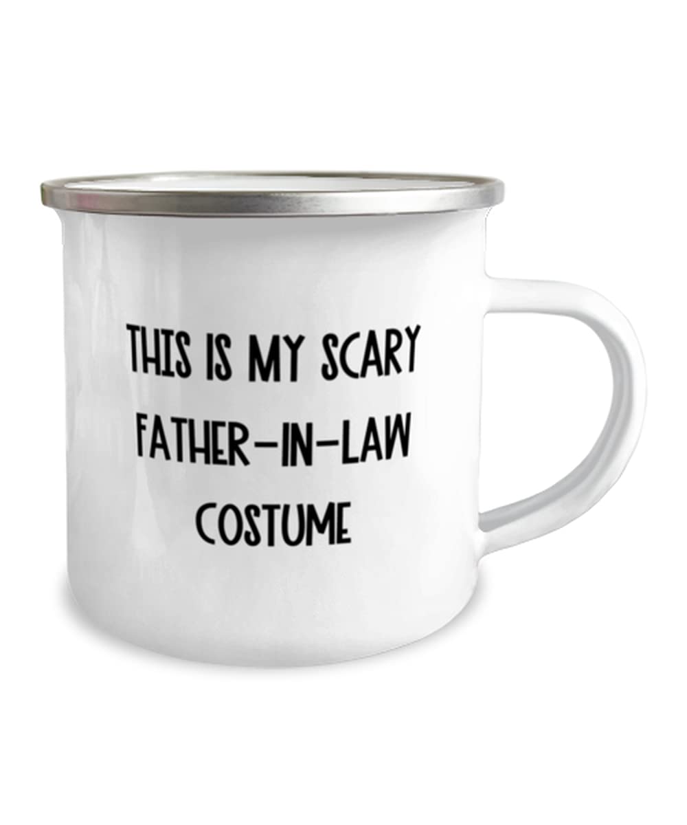 Scary Father-In-Law Costume 12oz Camping Mug - Funny Novelty Gift for Father's Day, Halloween & Outdoor Adventures - Perfect for Camping, BBQ Parties & Pranks