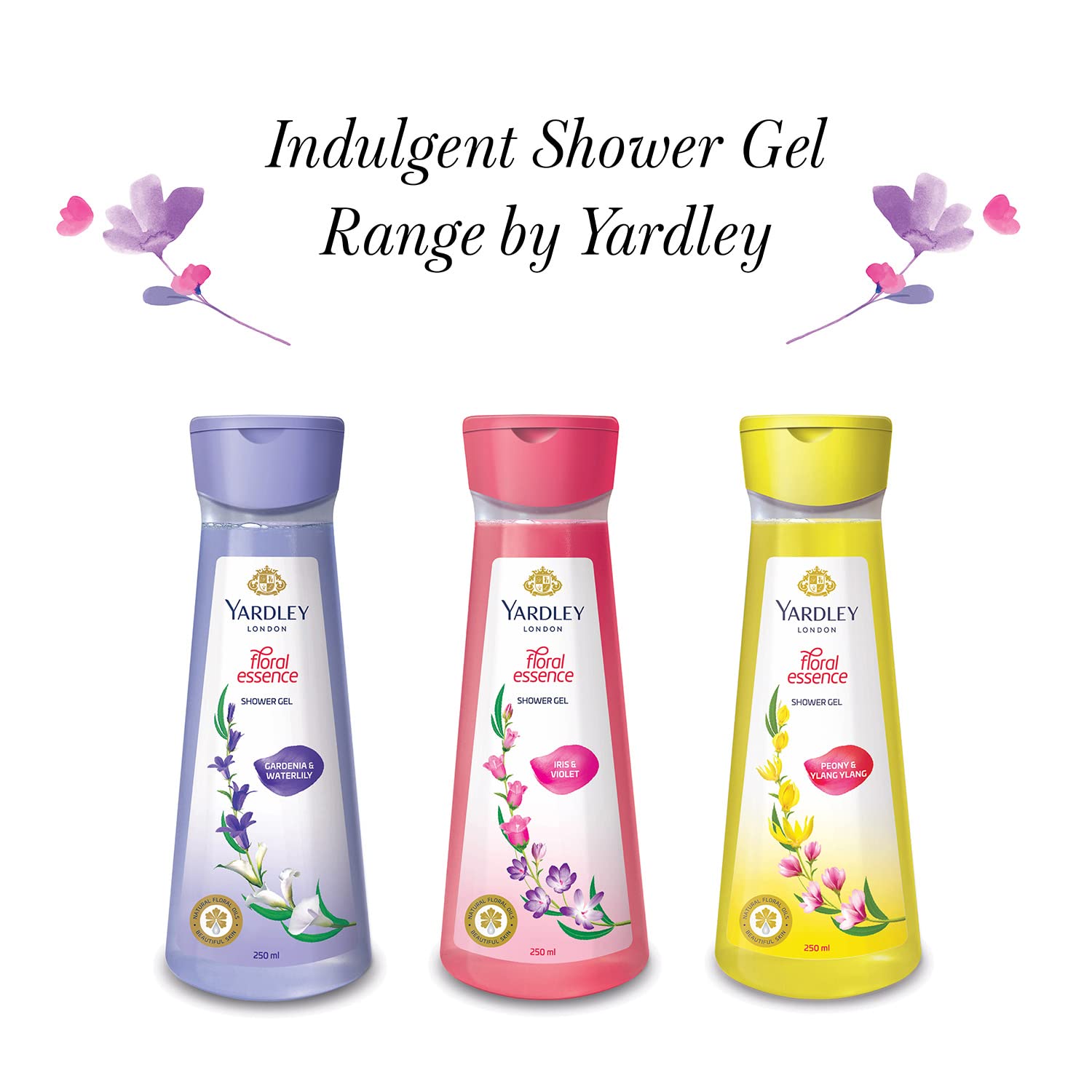 Yardley London Floral Essence Shower Gel - Iris & Violet Scented Body Wash (8.5 fl oz) for Soft Skin | Moisturizing Bath & Shower Essential for Women & Men | Perfect for Daily Use, Spa Days & Gift Sets