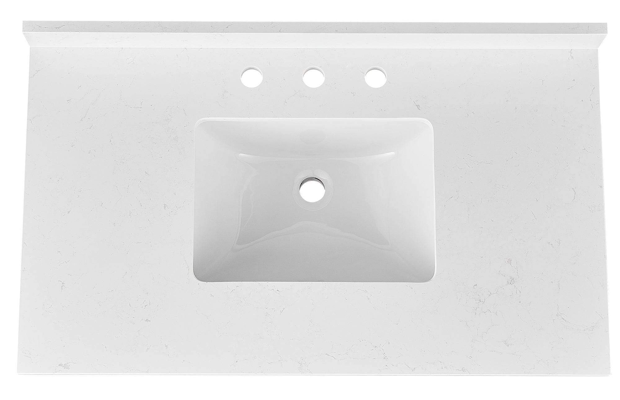 Amalfi 37W x 22D White Engineered Marble Bathroom Vanity Top with Rectangular Undermount Sink - Perfect for Modern Bathroom Renovations and Home Upgrades