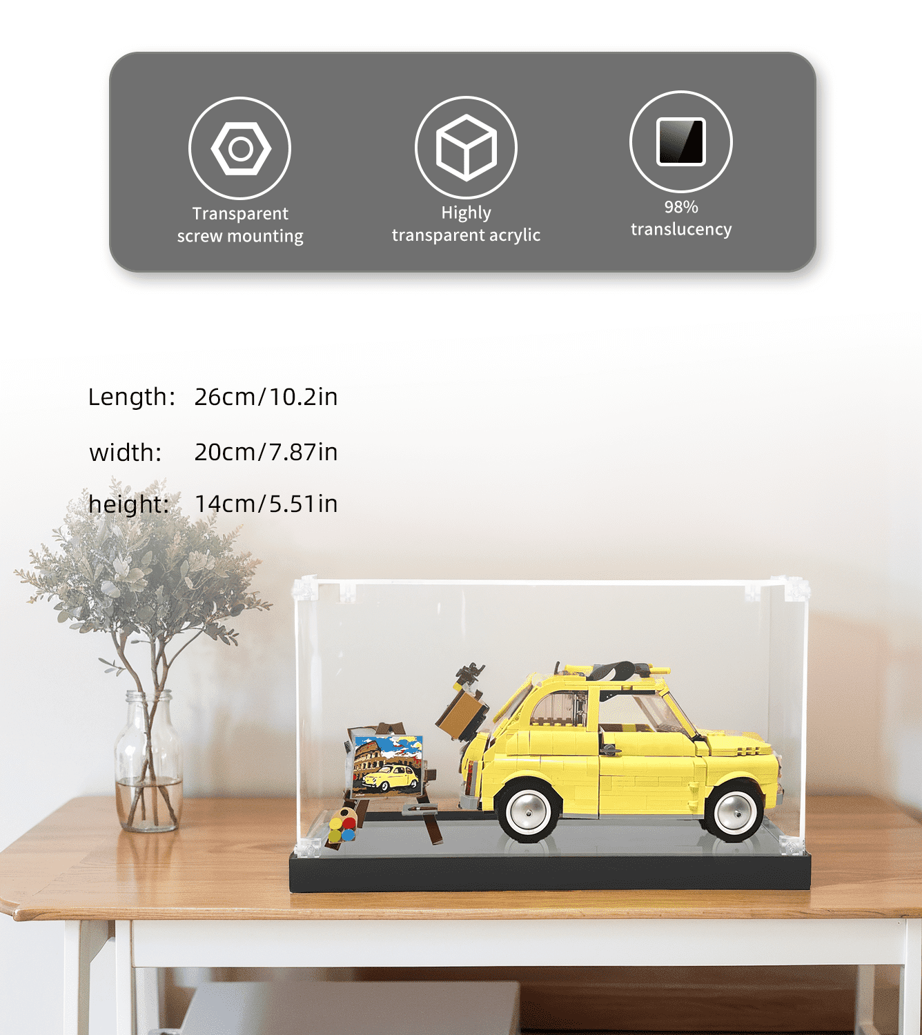 LEGO Creator Expert Fiat 500 10271 Display Case - Protective Showcase for LEGO Model Car Collection - Perfect for Home Decoration & Gift Giving