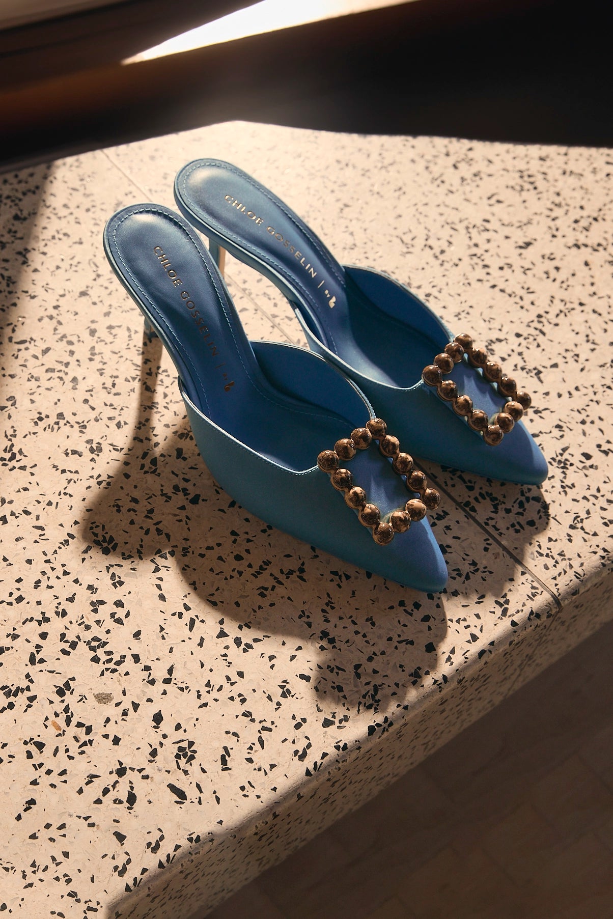 Chloe Gosselin by Larroudé Ava Mule - Blue Satin Heels for Women | Comfortable & Stylish Dress Shoes for Parties, Weddings & Evening Events