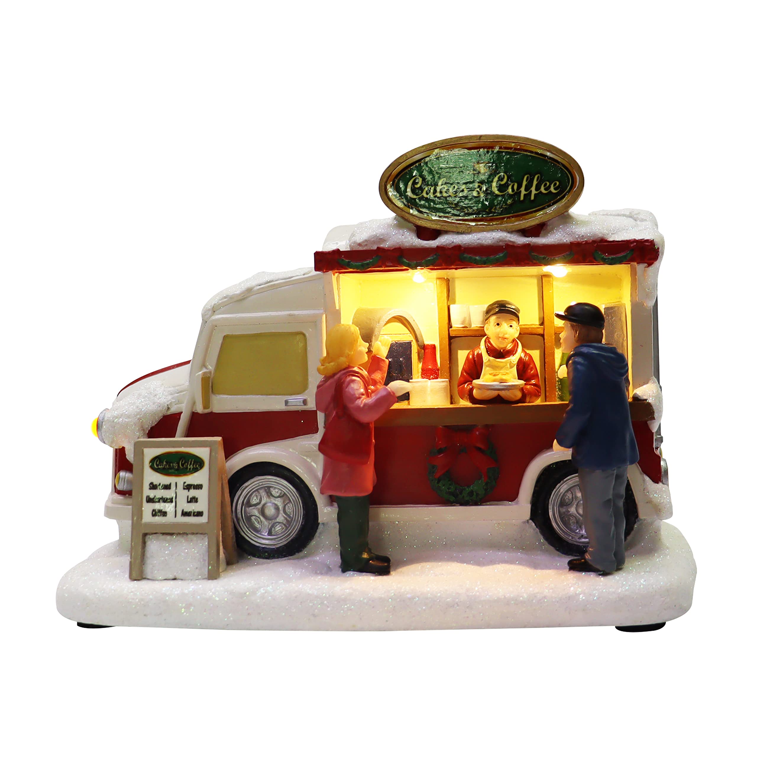 Christmas Village Food Truck with LED Lights - Battery Operated Holiday Decoration for Home & Office - Perfect for Winter Village Displays, Gift Giving & Seasonal Decor