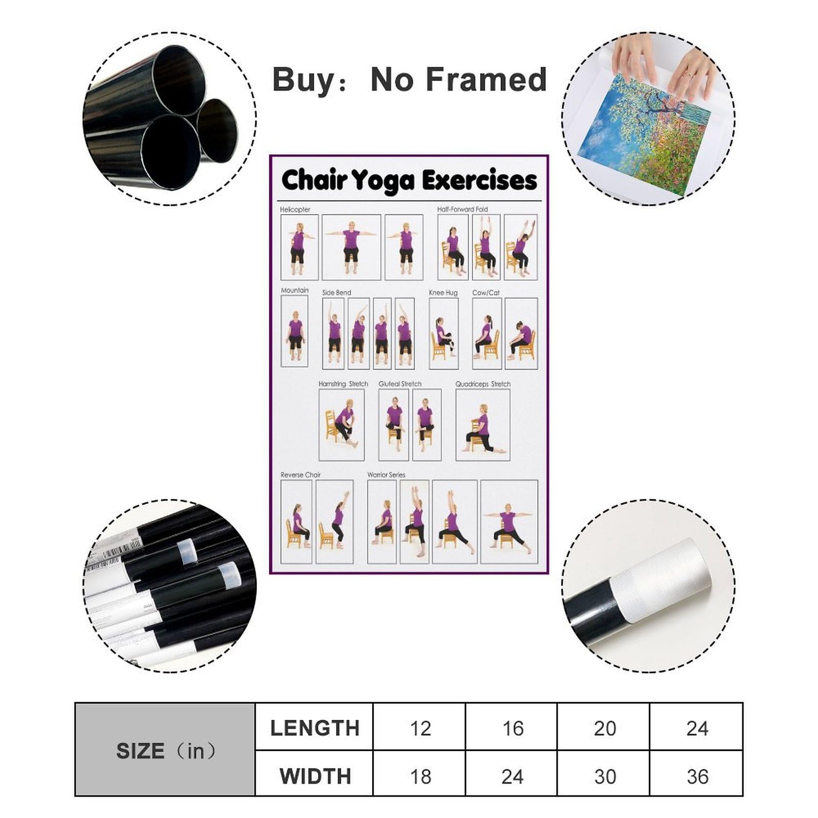 Chair Yoga Practice Poster for Seniors - 12x18 Inch Unframed Canvas Wall Art - Yoga Room Decor & Living Room Bedroom Painting - Perfect for Home, Studio & Senior Fitness Spaces