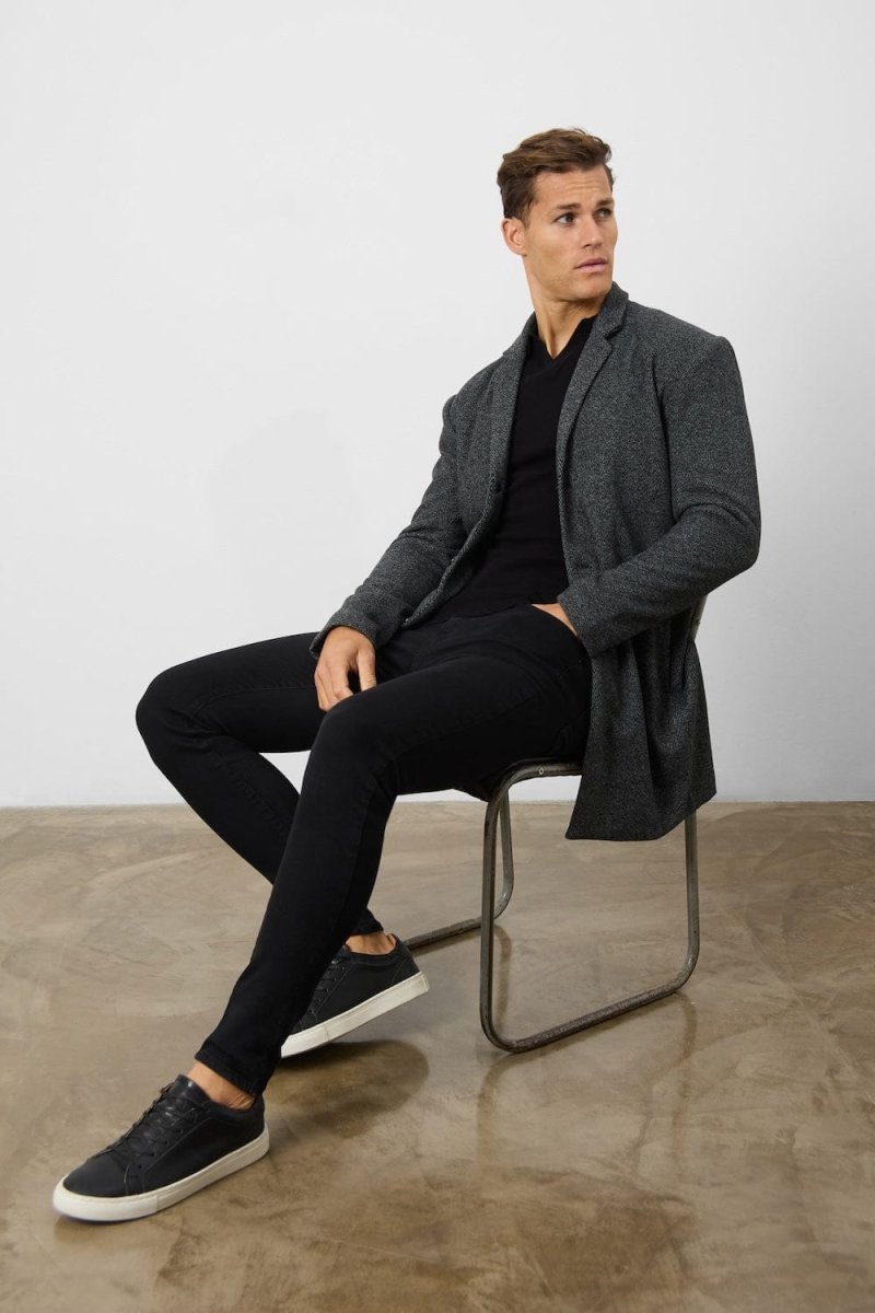 Stylish Single Breasted Herringbone Overcoat for Men - Winter Wool Coat with Notch Lapel | Perfect for Office, Business Meetings & Formal Occasions