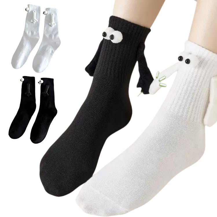 2 Pairs Holding Hands Couple Socks - Funny Matching Socks for Women & Men - Perfect Engagement Gift for Couples, Girlfriend, Sisters & Friends - Great for Anniversaries, Valentine's Day & Romantic Date Nights