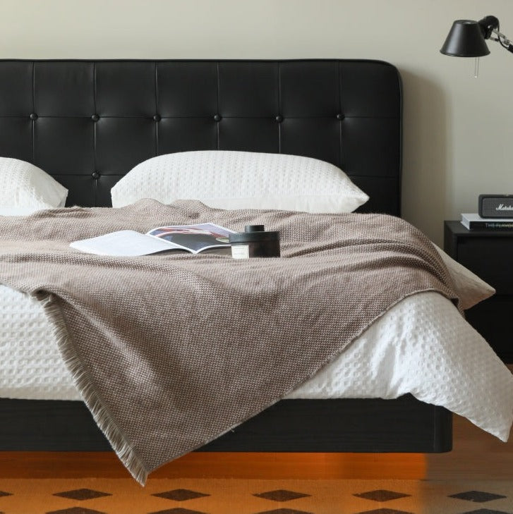 Premium Black Leather Suspension Bed - Luxurious & Durable for Bedroom, Guest Room, or Dorm - Enhances Comfort & Style