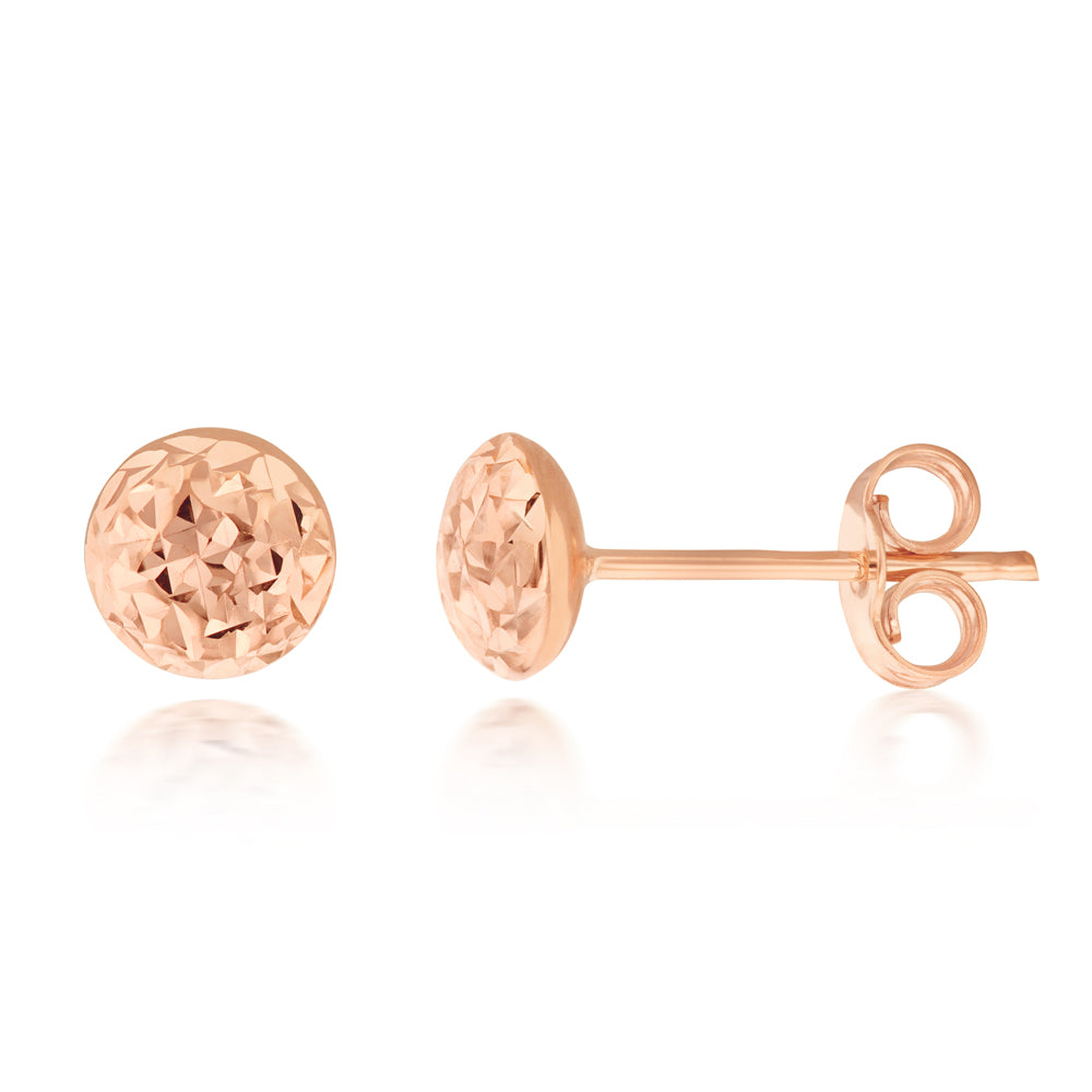 9ct Rose Gold Textured 5.5mm Stud Earrings for Women - Hypoallergenic Cubic Zirconia Ear Studs - Perfect for Everyday Wear, Date Nights & Special Occasions