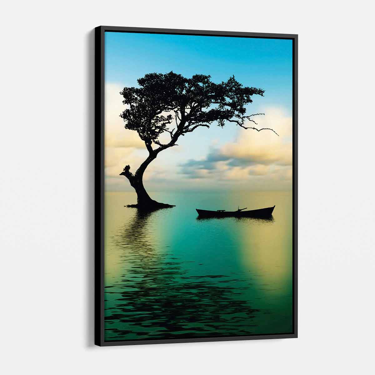 Blue Peaceful Tree Wall Art Canvas 1723 - Modern Nature Landscape Painting for Living Room, Bedroom & Office Decor
