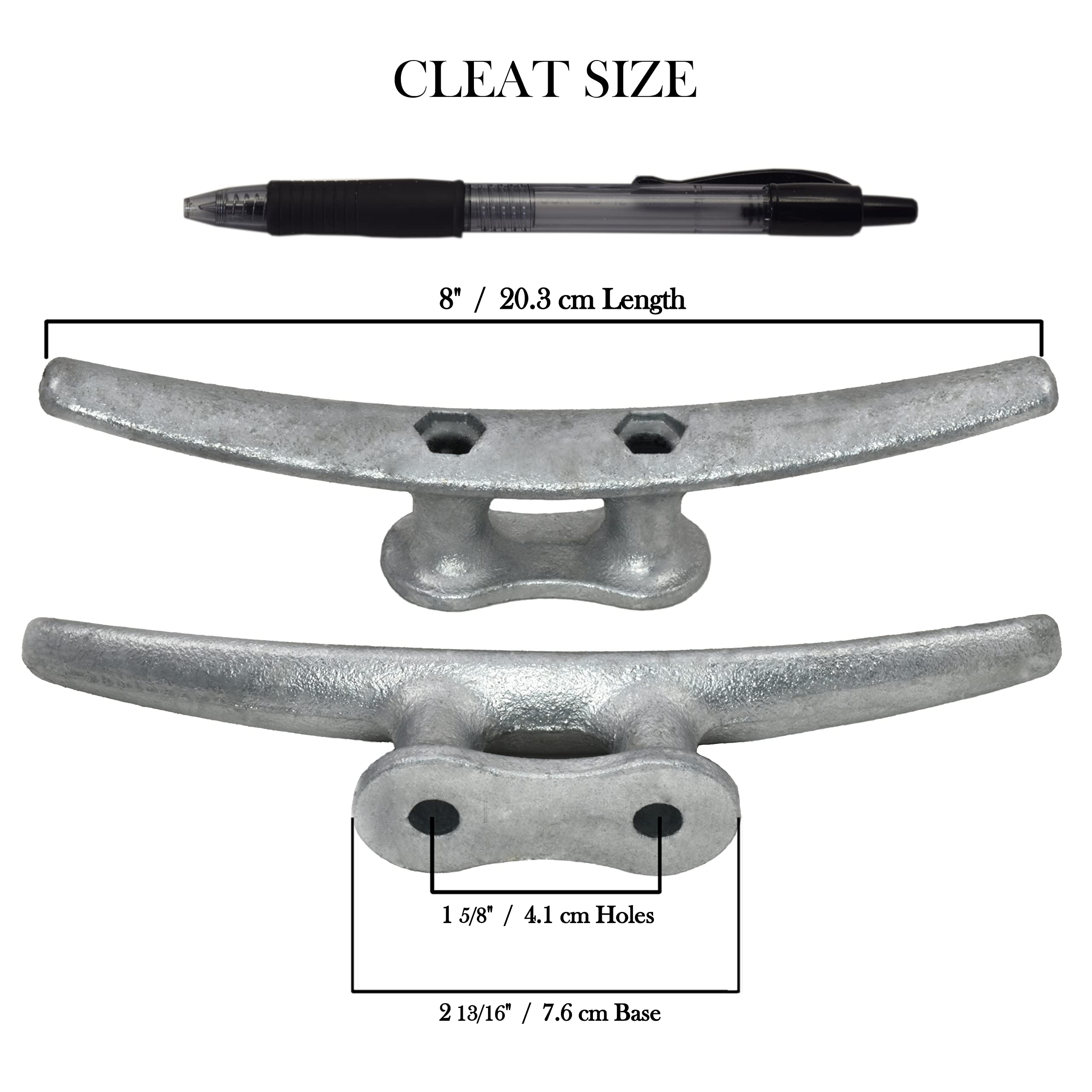 8 Inch Galvanized Cast Iron Dock Cleats - Heavy Duty Marine Boat Cleats for Ropes & Mooring - Perfect for Boats, Docks, Decks & Nautical Decor - Ideal for Secure Boat Tie-Downs & Waterfront Applications