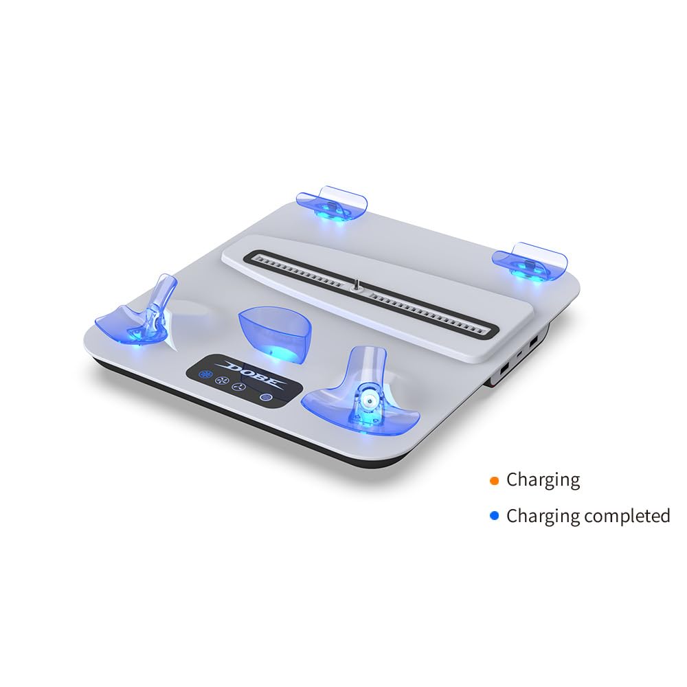 BeisDirect PS5 Cooling Fan for PS5 Slim/PS5 Console, Charging Dock Station for PSVR 2 & PS5, Multi-Functional Vertical Stand with Controller Charger for PS5 VR 2 - Perfect for Gaming Setup & VR Accessories Organization