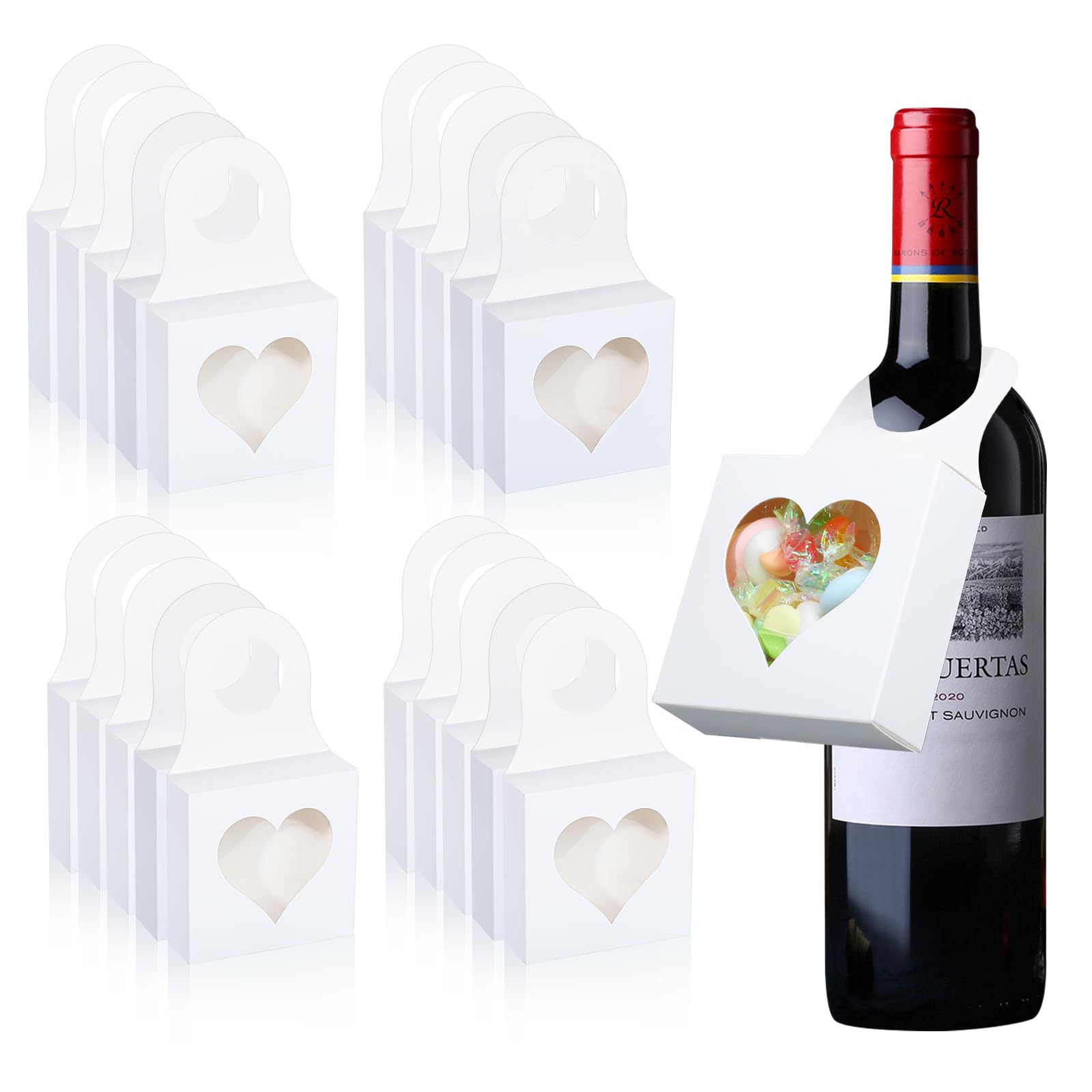 ISKYBOB 20PCS Easter Wine Bottle Gift Boxes with Window - Kraft Paper Hanging Treat Boxes for Mini Charcuterie, Champagne & Party Favors - Perfect for Easter Gifts, Wedding Favors & Holiday Treats