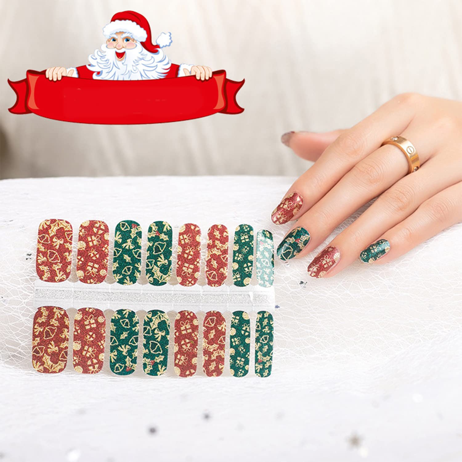 DANNEASY Christmas Nail Polish Strips - 5 Sheets Glitter Nail Stickers, Self-Adhesive Nail Wraps with Nail File for Women | Perfect for Holiday Parties, Gift Giving & DIY Nail Art