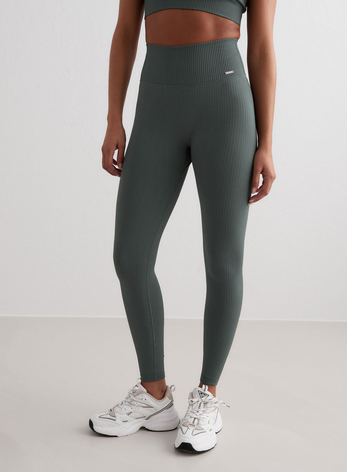 Sage Ribbed Seamless Yoga Tights for Women - High Waisted Workout Leggings for Running, Gym & Lounge Wear