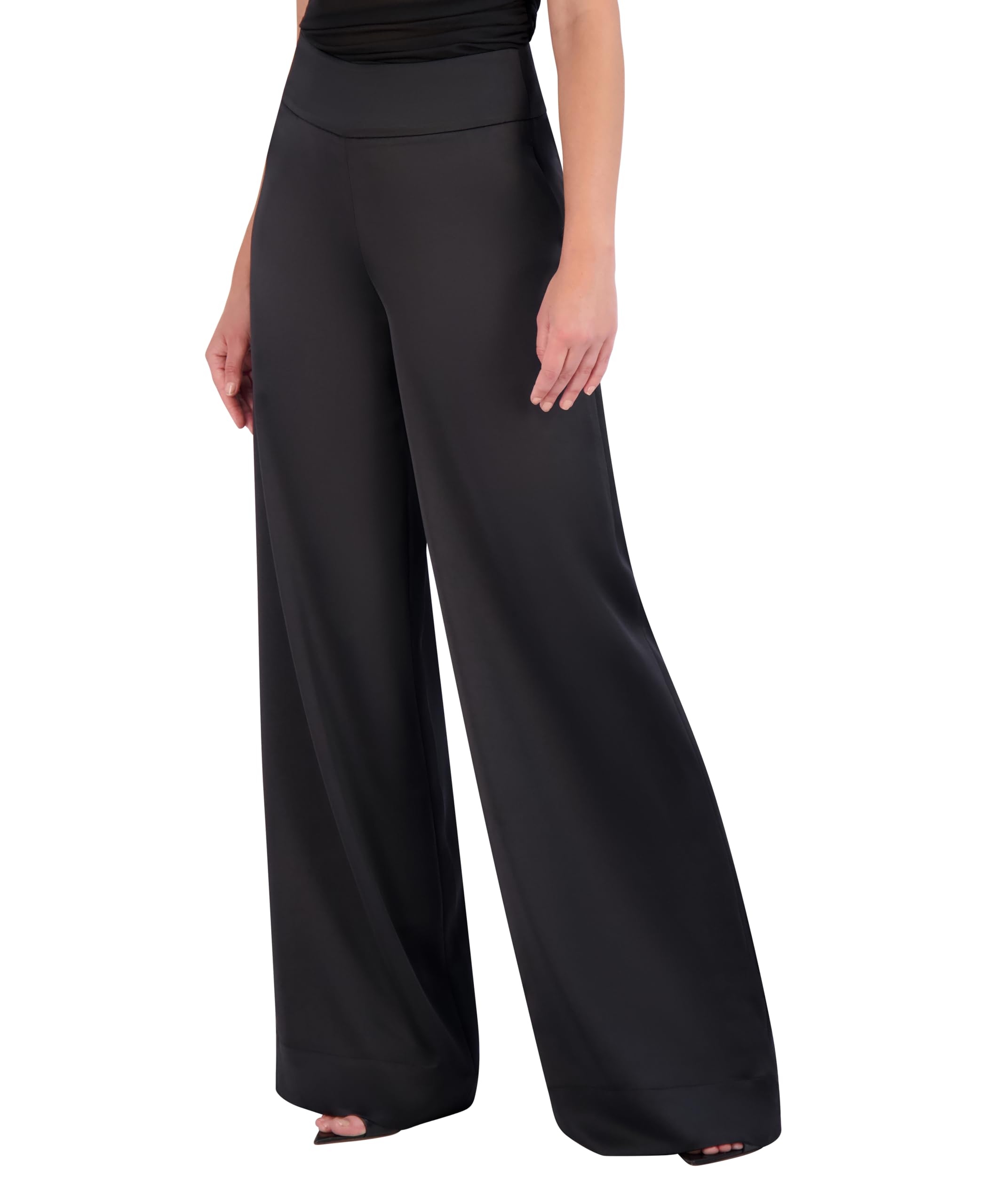 BCBGMAXAZRIA Women's Wide Leg Satin Pants - High Waist Flowy Lounge Pants for Elegant Comfort | Perfect for Work, Evening Out & Home Relaxation